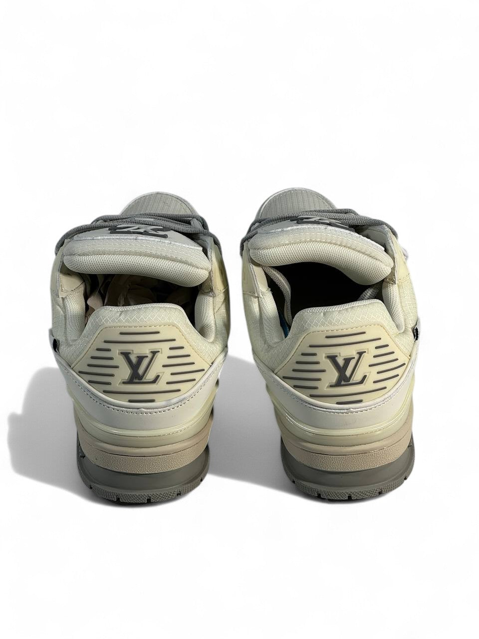 LV Cream & Grey Low-Top Sneakers 👟✨ — Modern Elegance & Street Luxury