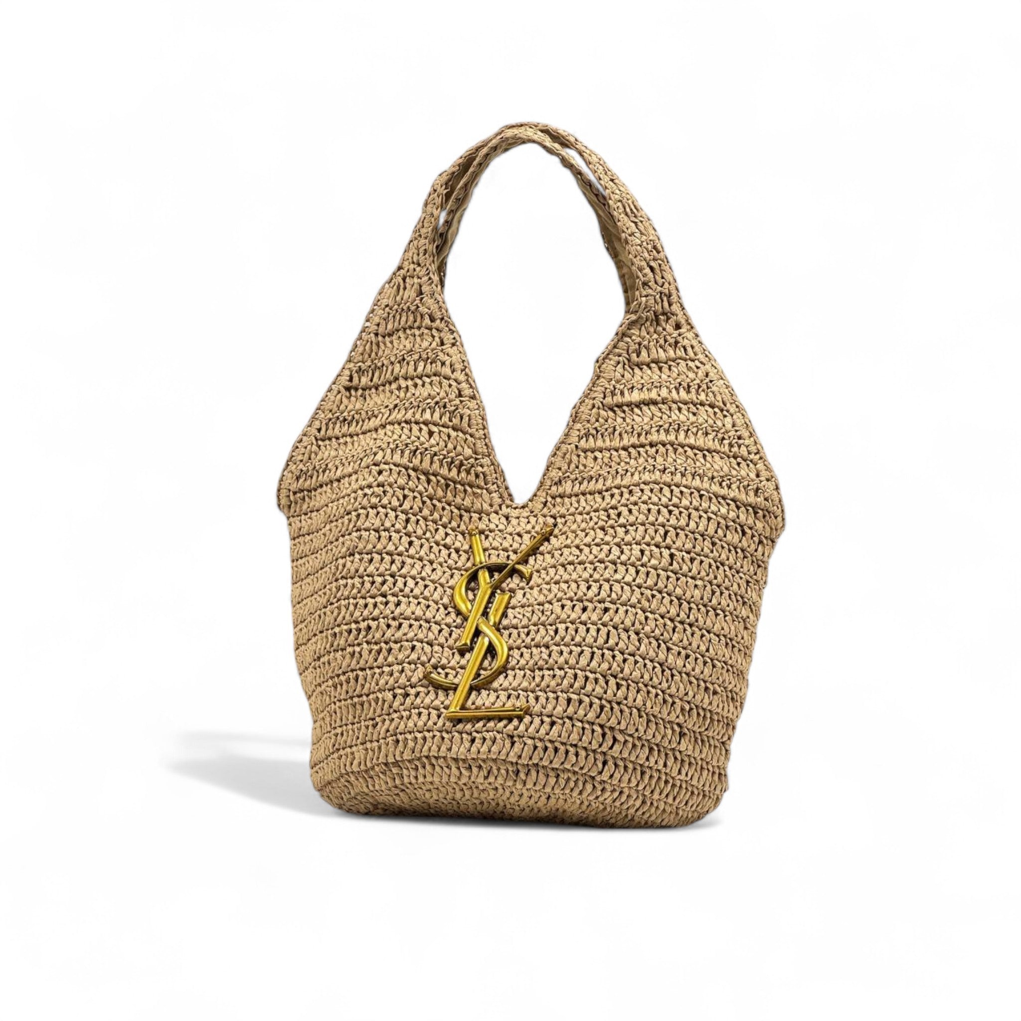 Saint Laurent Hobo Raffia Bag 🌾✨ | YSL Gold Monogram Soft Tote 🖤