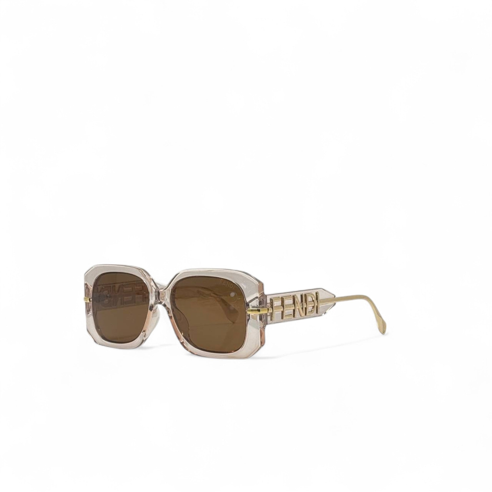 Fendi Gold-Logo Square Sunglasses 🟤 | Transparent Frame & Brown Lenses