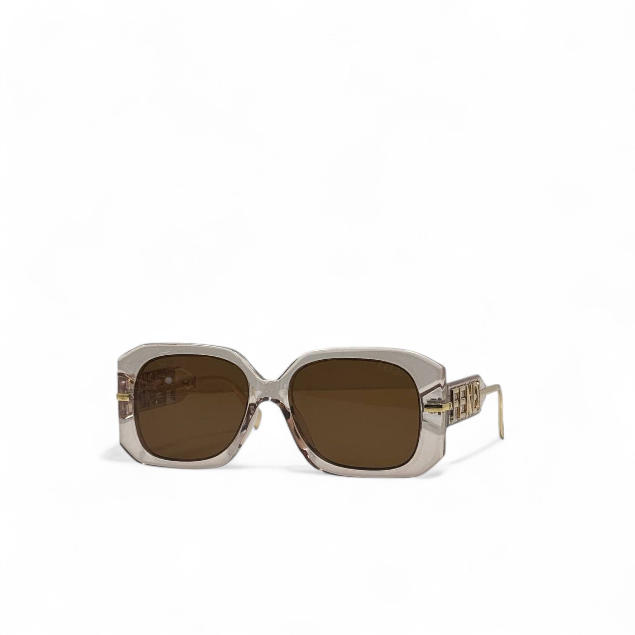 Fendi Gold-Logo Square Sunglasses 🟤 | Transparent Frame & Brown Lenses