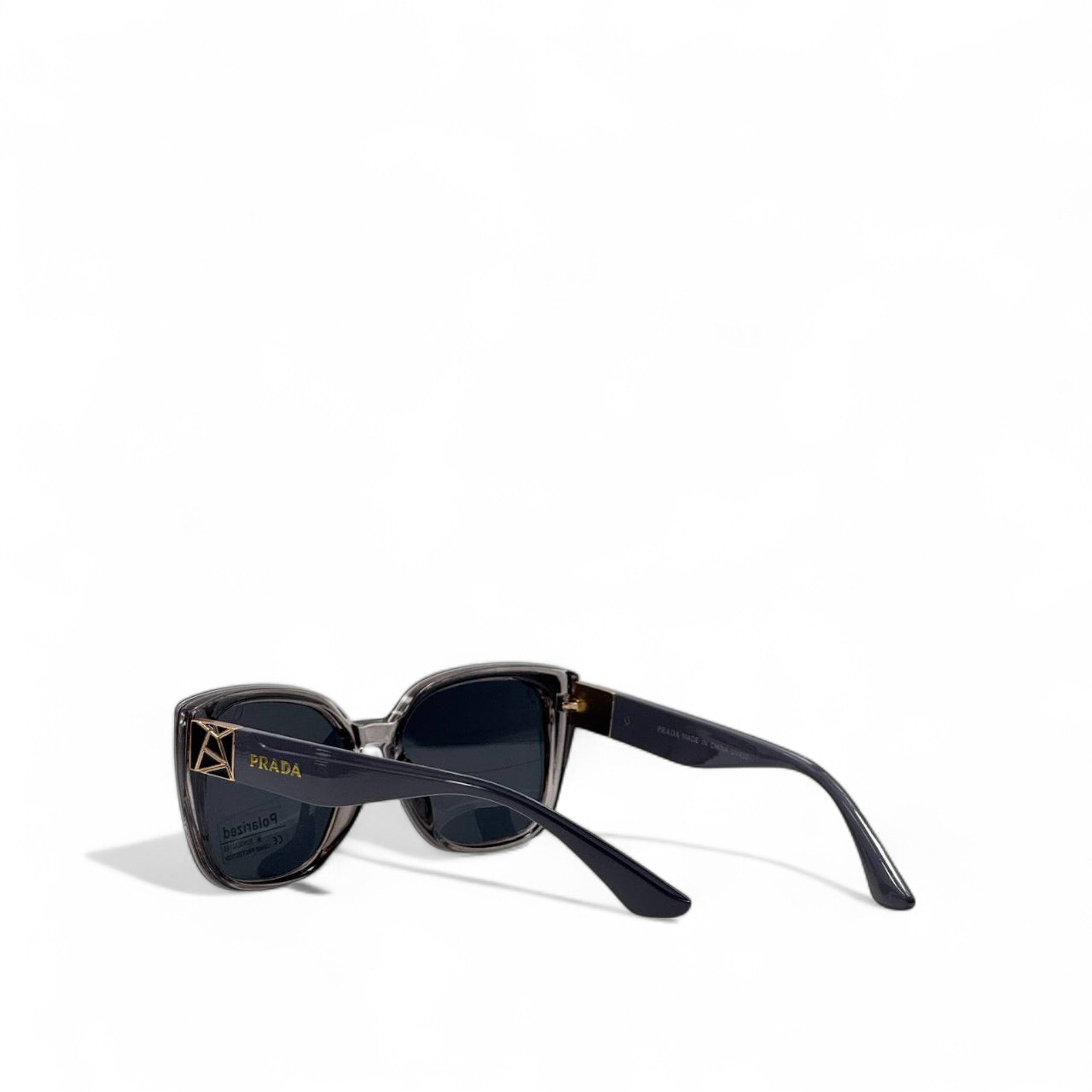 Prada Polarized Square Sunglasses 🖤 | Elegant Black Frame & Gold Accent