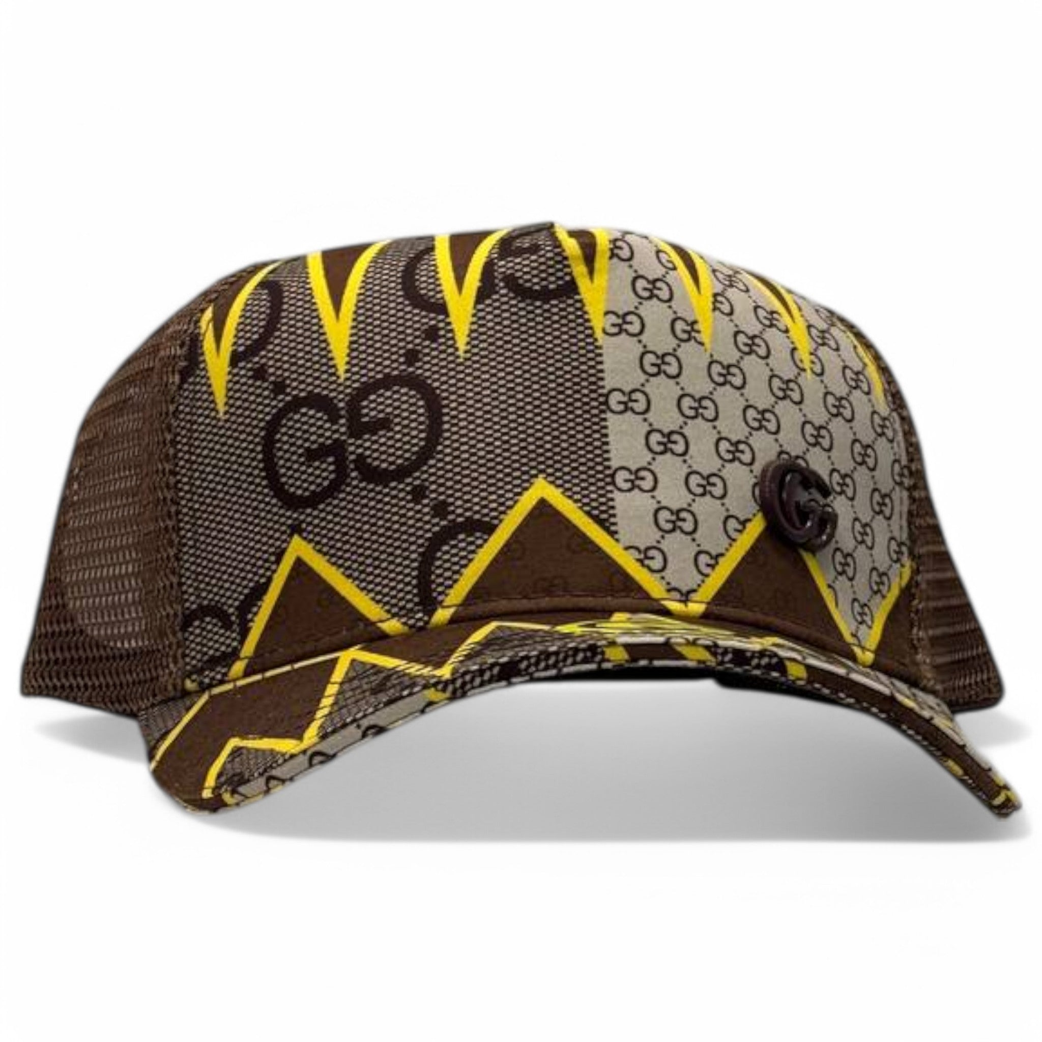 Brown & Yellow GG Lightning Trucker Cap – Streetwear Mesh Snapback