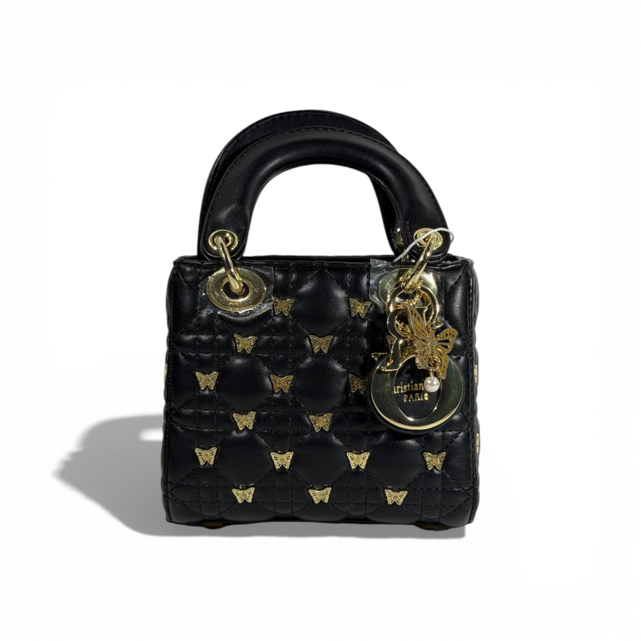 👜 Dior Black Quilted Mini Top-Handle Bag with Gold Butterfly Details 🖤✨