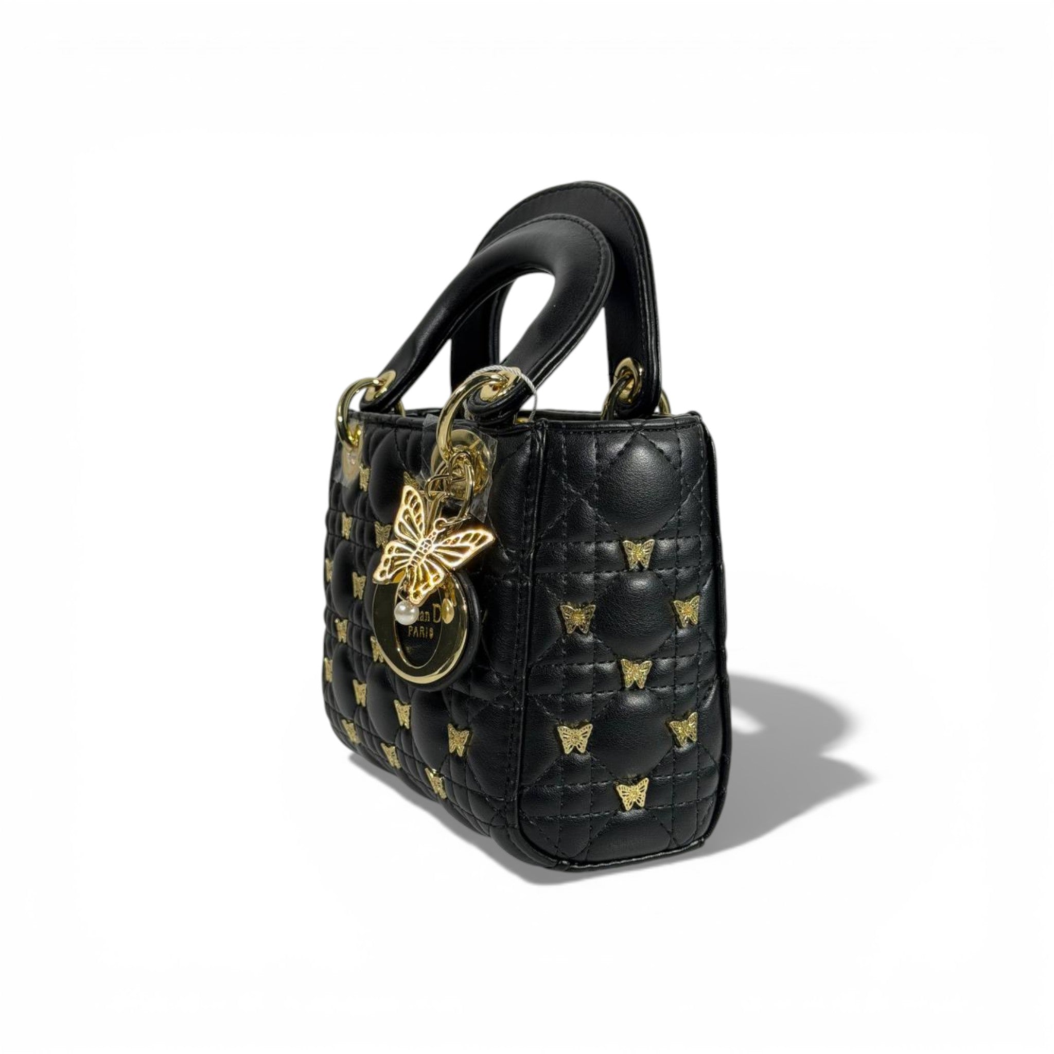 👜 Dior Black Quilted Mini Top-Handle Bag with Gold Butterfly Details 🖤✨