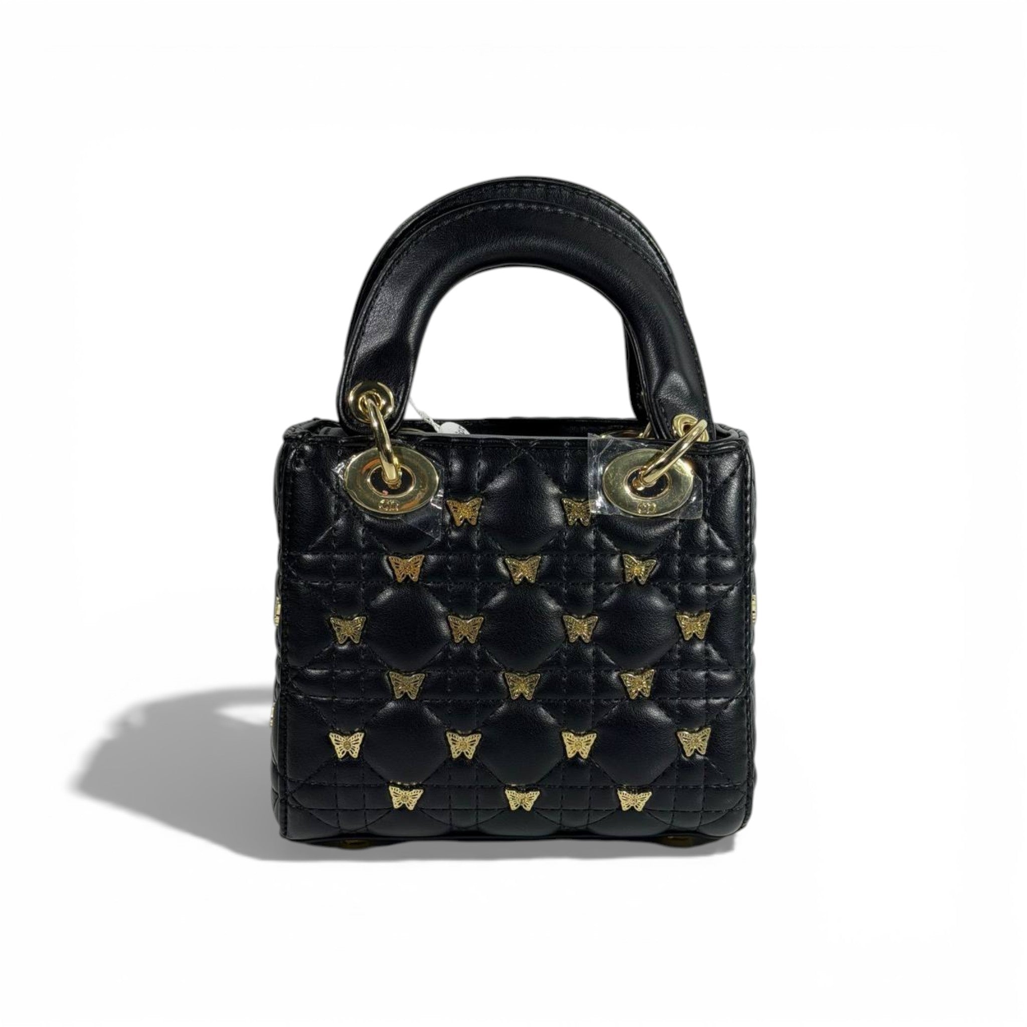 👜 Dior Black Quilted Mini Top-Handle Bag with Gold Butterfly Details 🖤✨