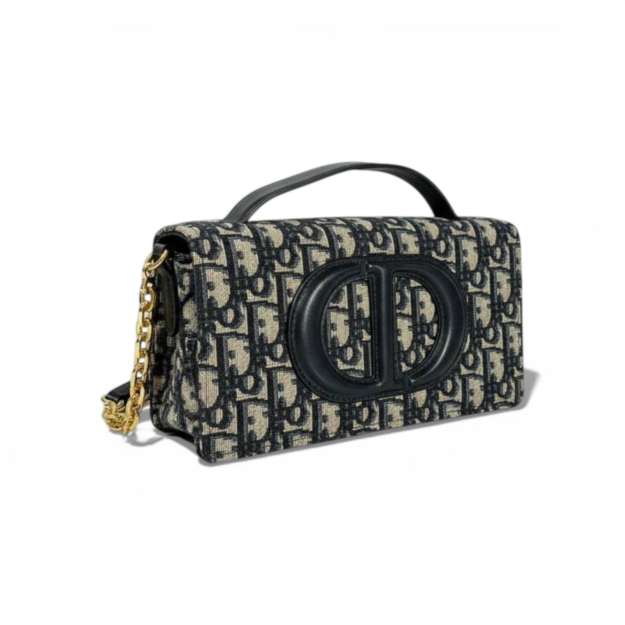 👜 Dior Oblique Style Mini Top-Handle Chain Bag – Black & Beige 🤍🖤