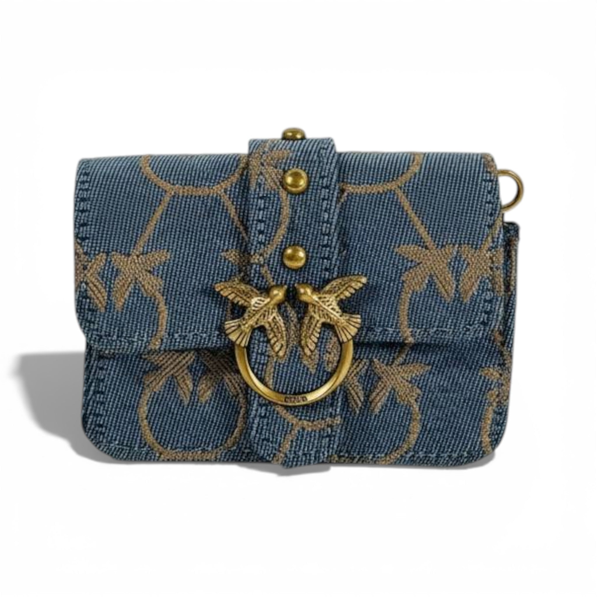 👜 Pinko Love Style Mini Chain Bag – Denim Blue & Gold 💙✨