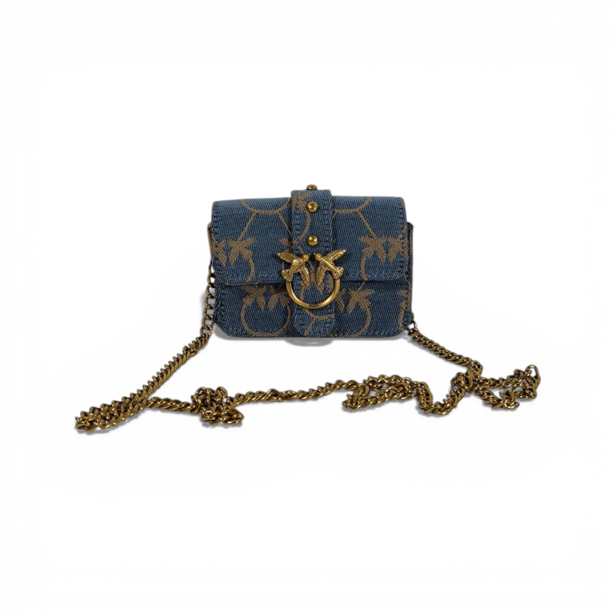 👜 Pinko Love Style Mini Chain Bag – Denim Blue & Gold 💙✨