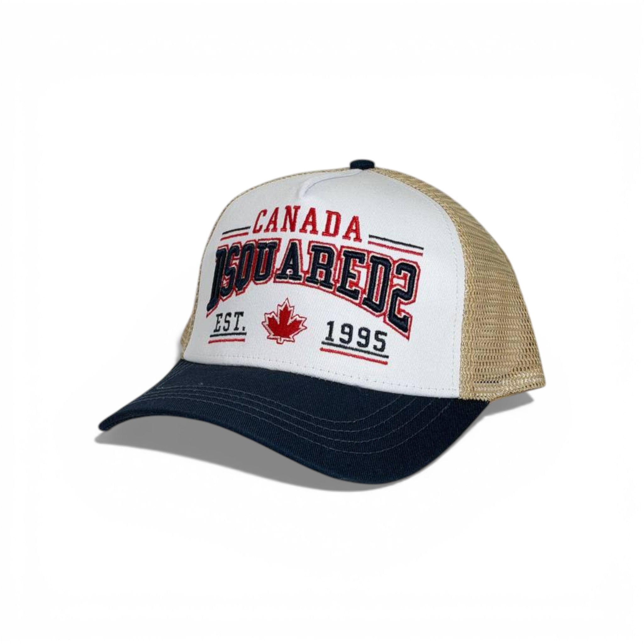 🧢 DSQUARED2 Canada Trucker Cap – Navy & Beige Mesh Edition