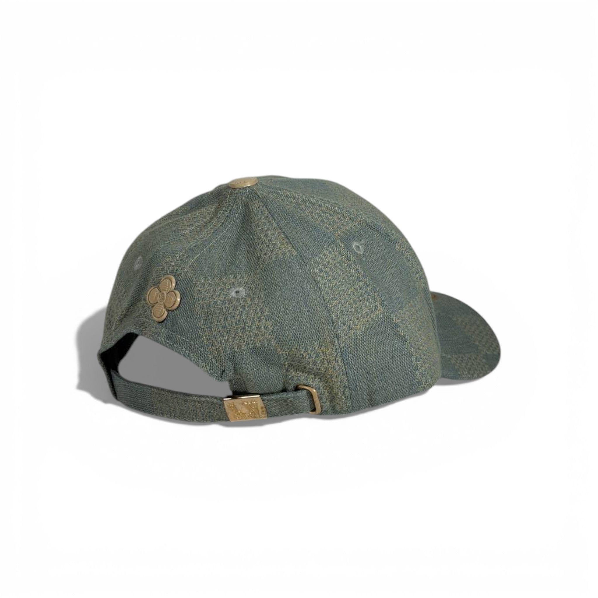 🧢 Louis Vuitton Denim Baseball Cap – Vintage Leather Patch Edition 🤍🤎✨