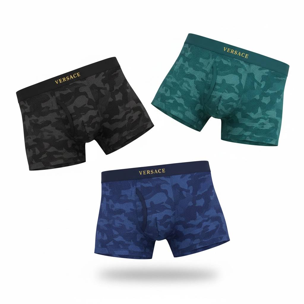 Versace Camo 3-Pack Boxer Briefs 🔥 Luxury Breathable Men’s Underwear Set