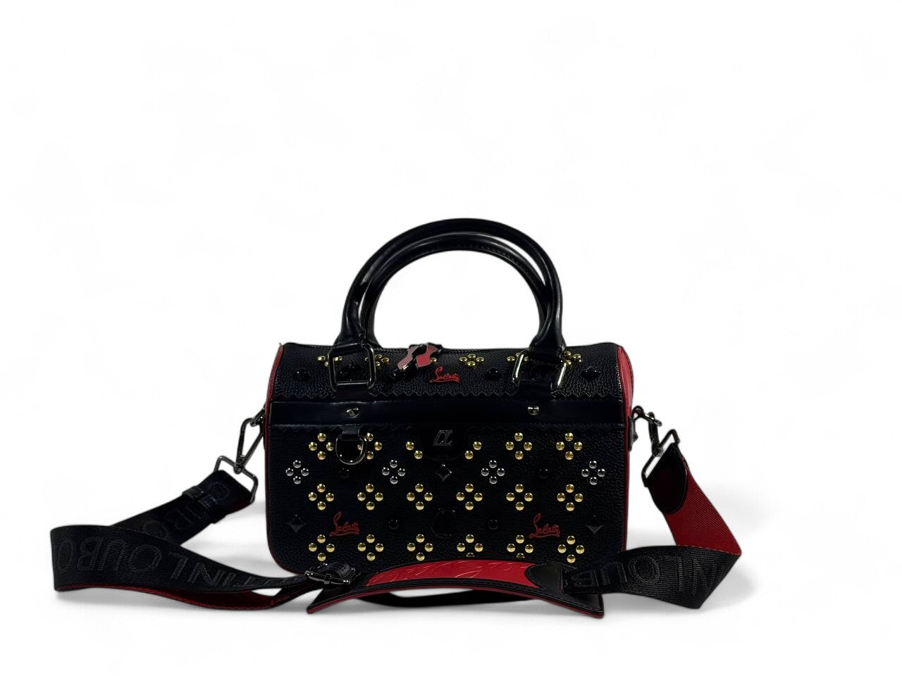 Christian Louboutin Black & Red Studded Duffle Bag 🖤❤️✨ | Luxury Designer Handbag