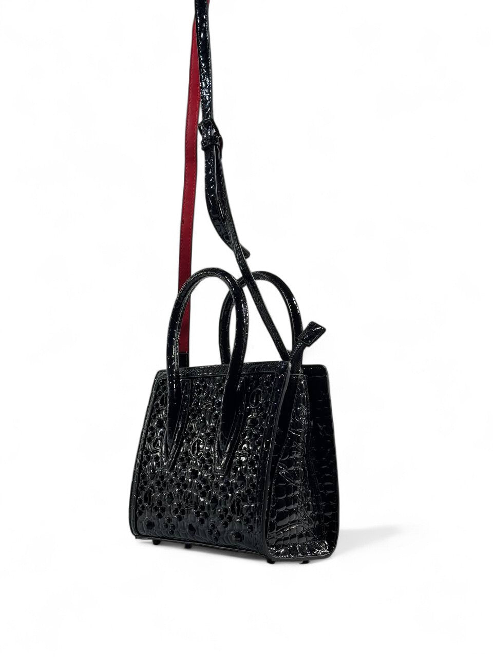 Christian Louboutin Black Croc-Embossed Mini Bag 🖤❤️✨ | Luxury Designer Crossbody & Tote