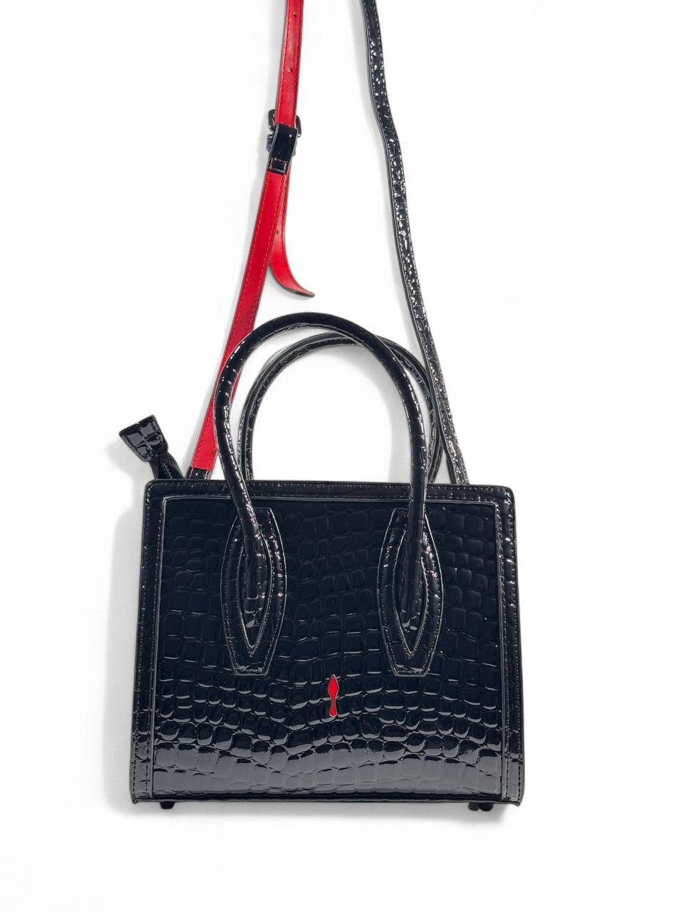 Christian Louboutin Black Croc-Embossed Mini Bag 🖤❤️✨ | Luxury Designer Crossbody & Tote