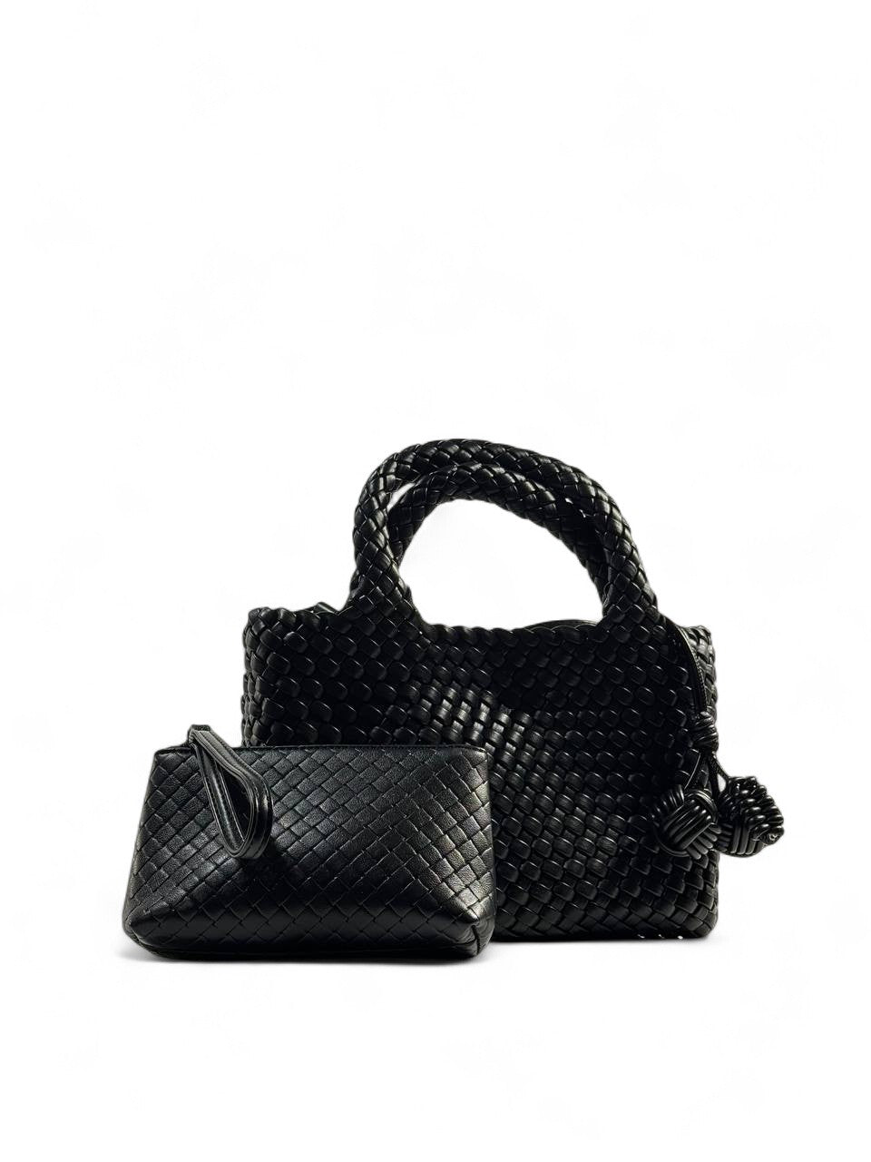 Bottega Veneta Black Woven Tote & Pouch Set 🖤✨ | Luxury Intrecciato Leather Handbag