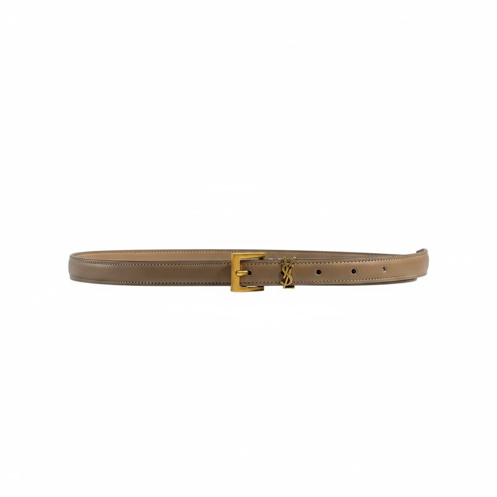 Saint Laurent Beige Leather Belt with Box 🤎📦✨ | YSL Gold Buckle Luxury Accessory