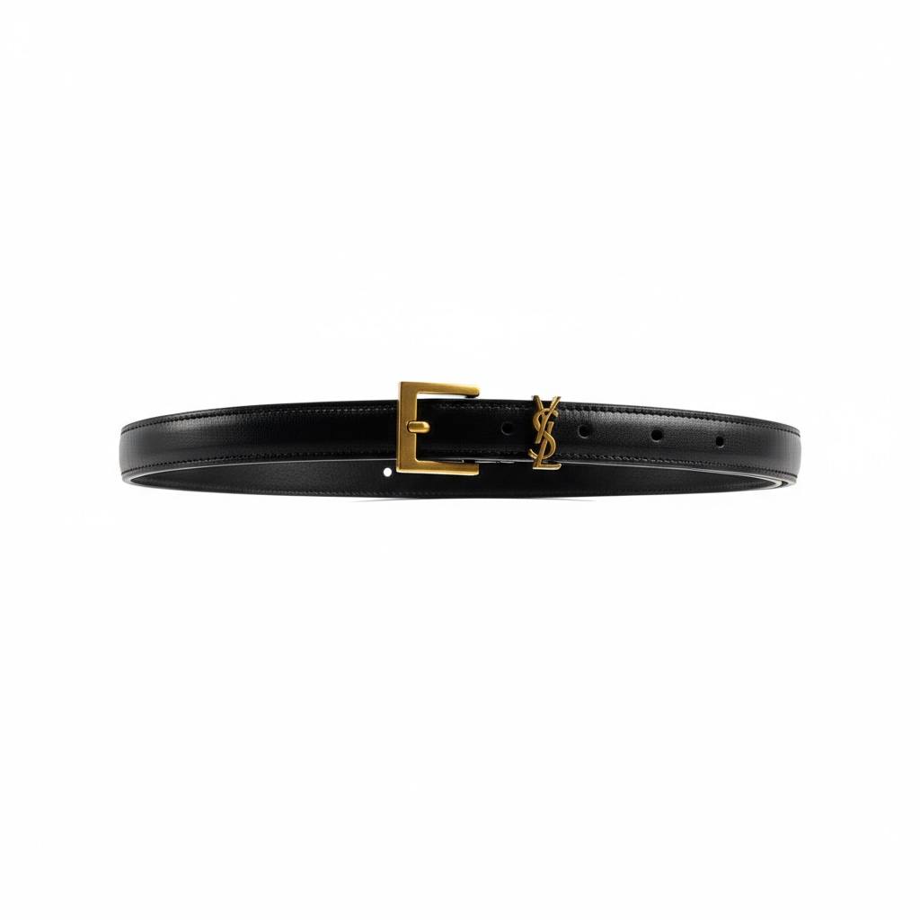 Saint Laurent Black Leather Belt 🖤✨ | Gold YSL Logo – With Box 📦