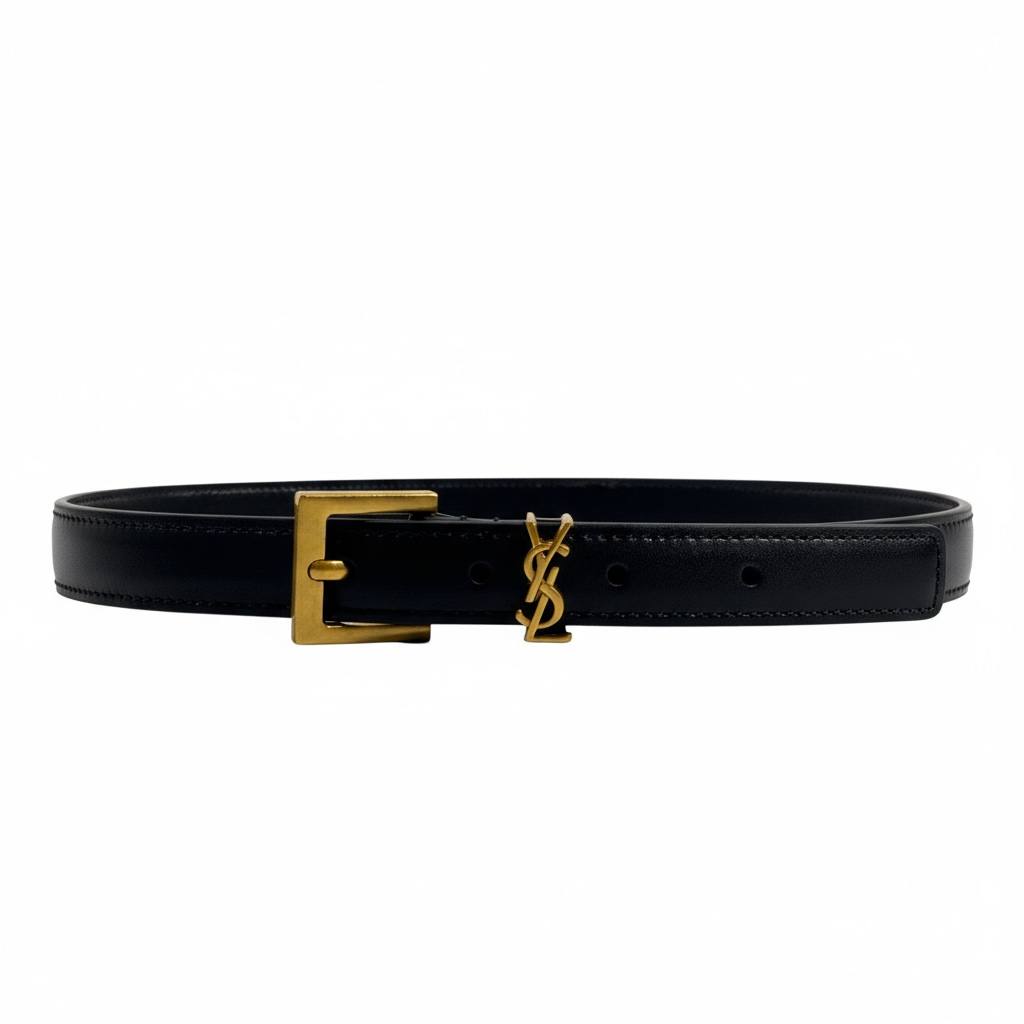 Saint Laurent Black Leather Belt 🖤✨ | Gold YSL Logo – With Box 📦