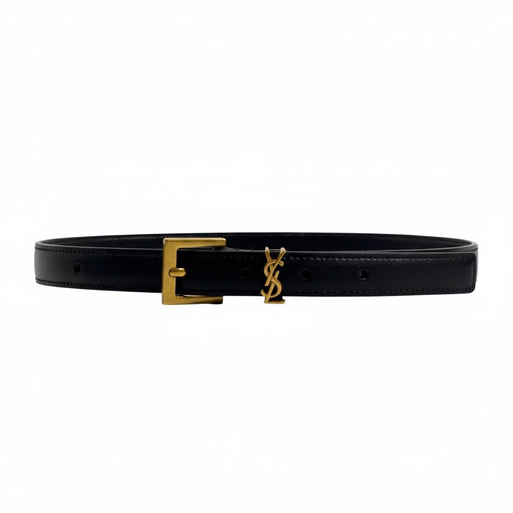 Saint Laurent Black Leather Belt 🖤✨ | Gold YSL Logo – With Box 📦