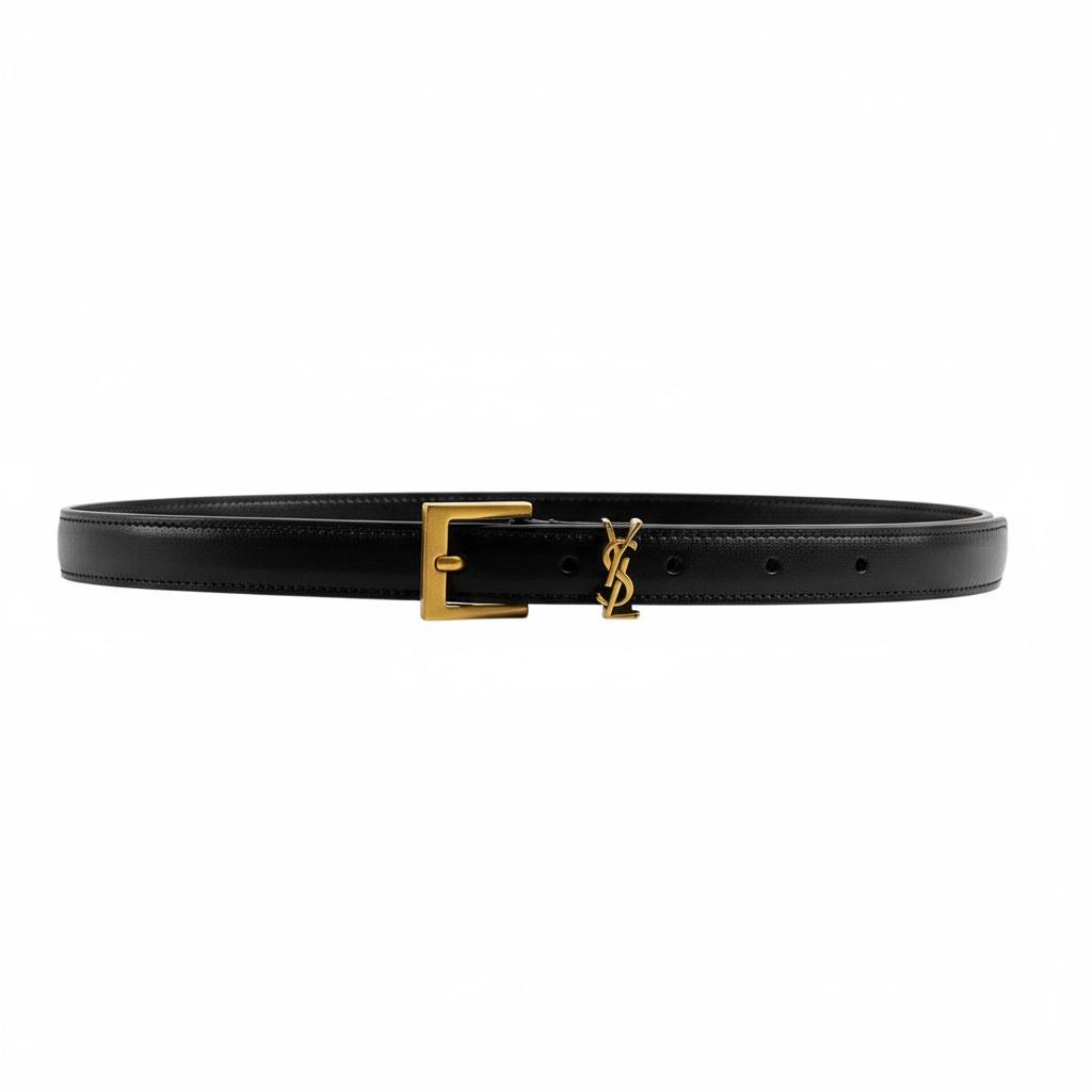 Saint Laurent Black Leather Belt 🖤✨ | Gold YSL Logo – With Box 📦