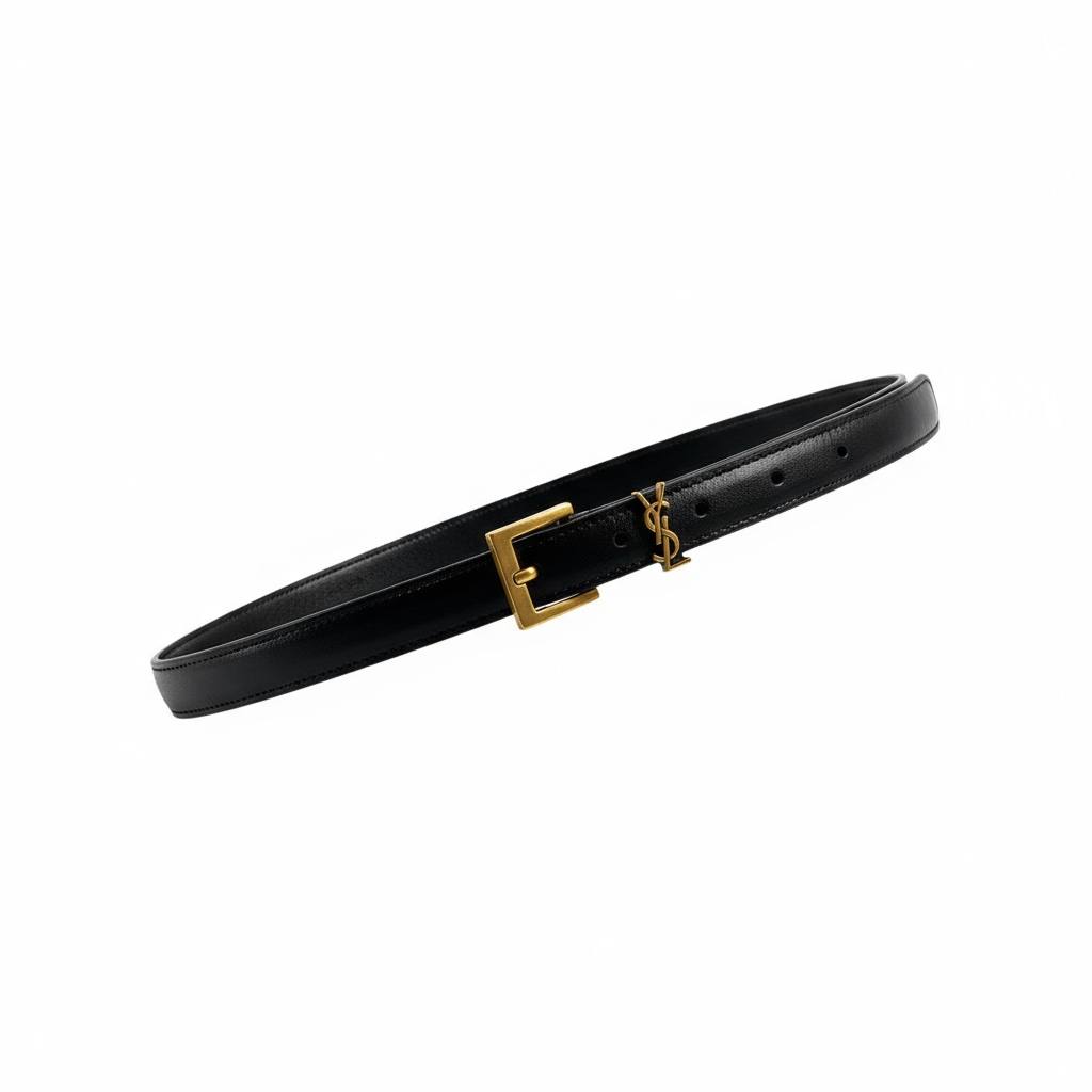 Saint Laurent Black Leather Belt 🖤✨ | Gold YSL Logo – With Box 📦