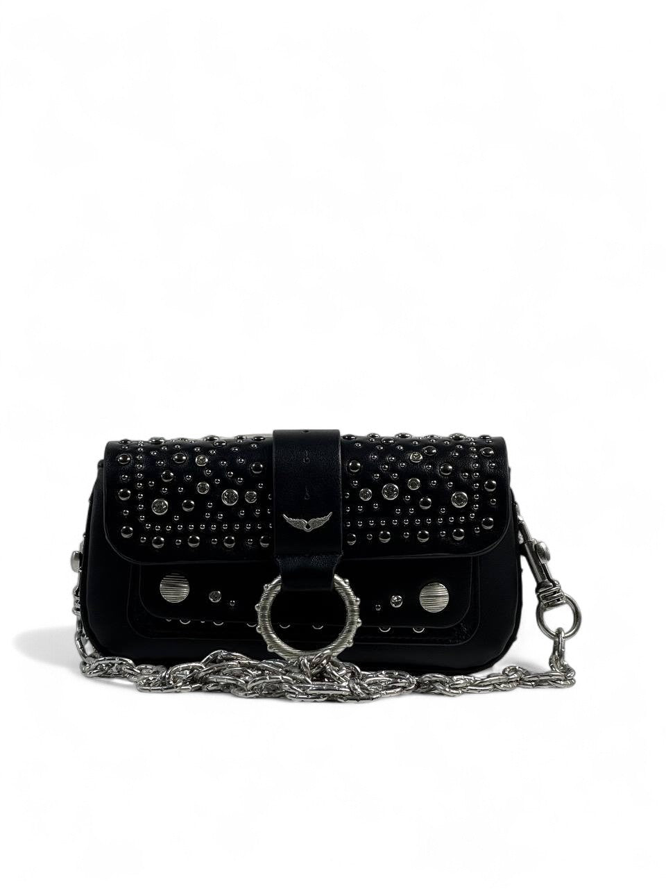Zadig & Voltaire Black Studded Leather Bag 🖤🔥 | Silver Chain Strap – With Box 📦