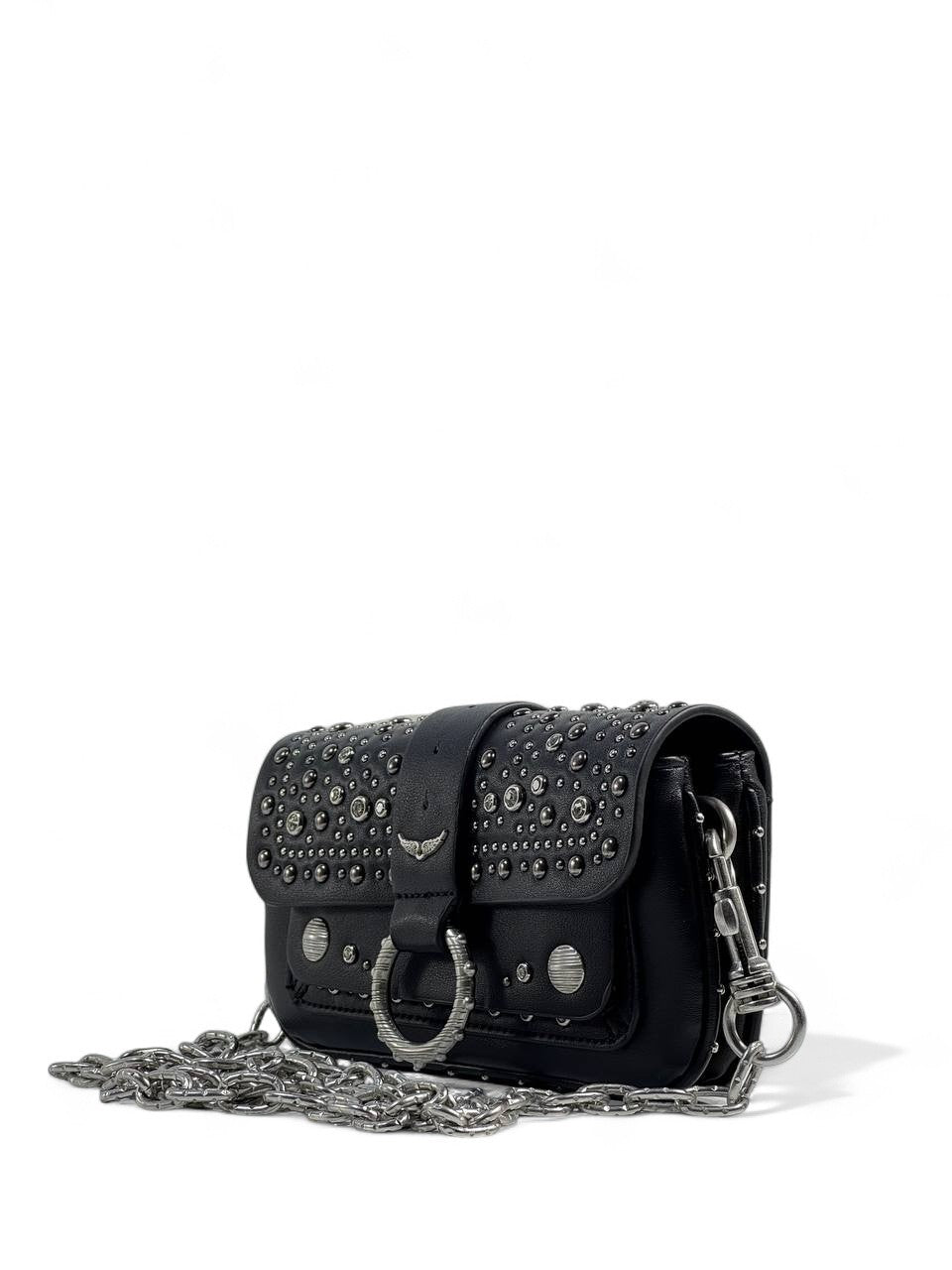 Zadig & Voltaire Black Studded Leather Bag 🖤🔥 | Silver Chain Strap – With Box 📦