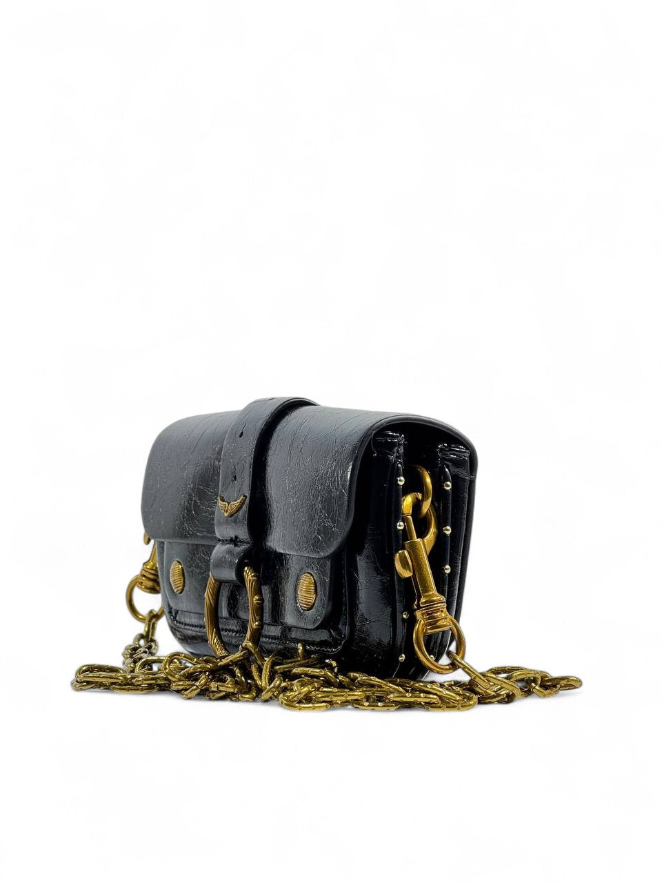 Zadig & Voltaire Black Leather Bag 🖤✨ | Gold Chain Strap – With Box 📦