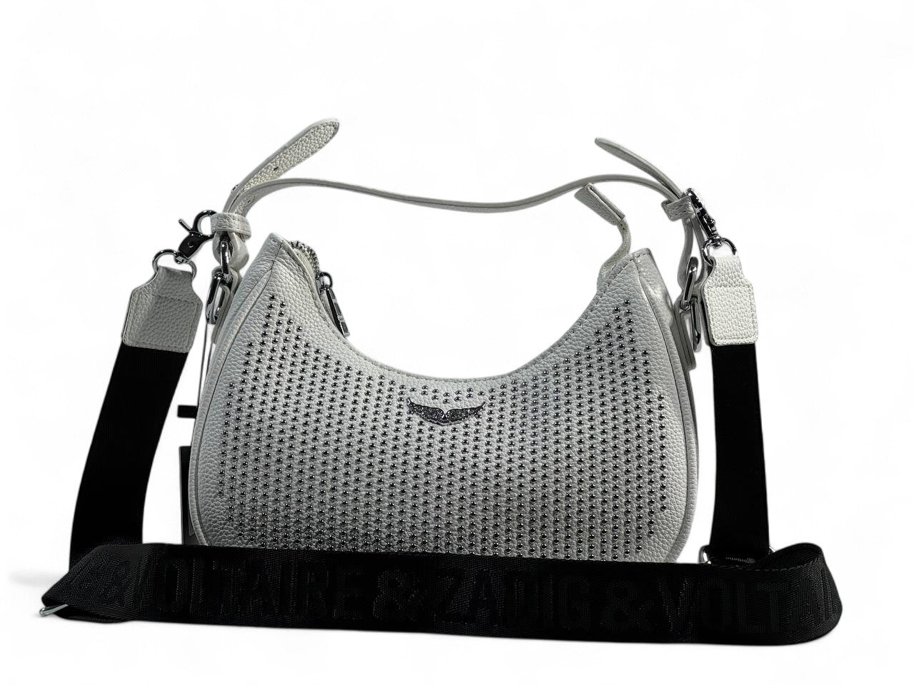 Zadig & Voltaire White Crystal Studded Shoulder Bag ✨🖤 | Elegant Crossbody with Logo Strap