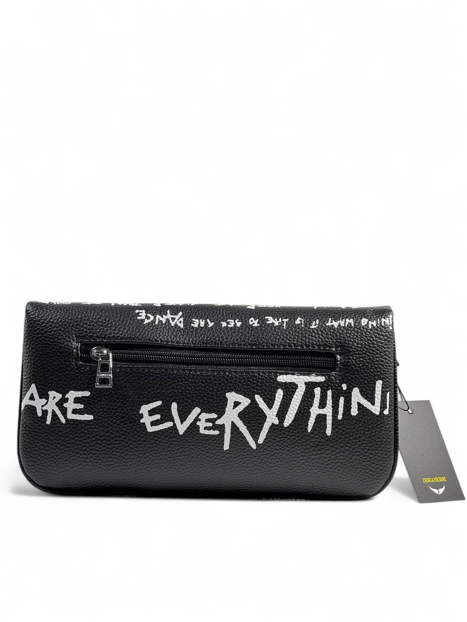 Zadig & Voltaire Graffiti Black Leather Clutch 🖤✍️ | Edgy Parisian Chic