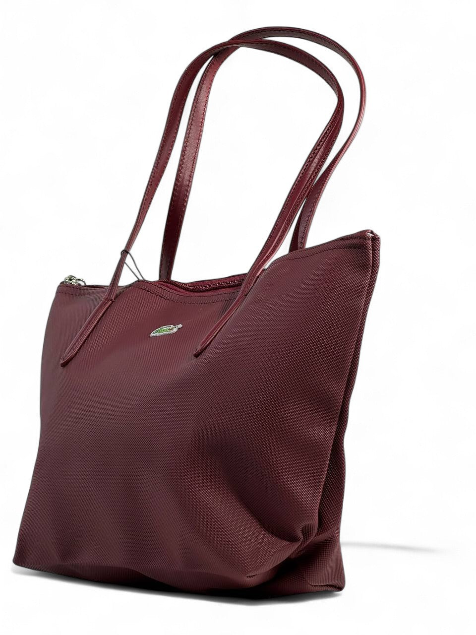 🍷 Lacoste Medium Tote Bag – Deep Burgundy | Timeless Elegance 🐊✨