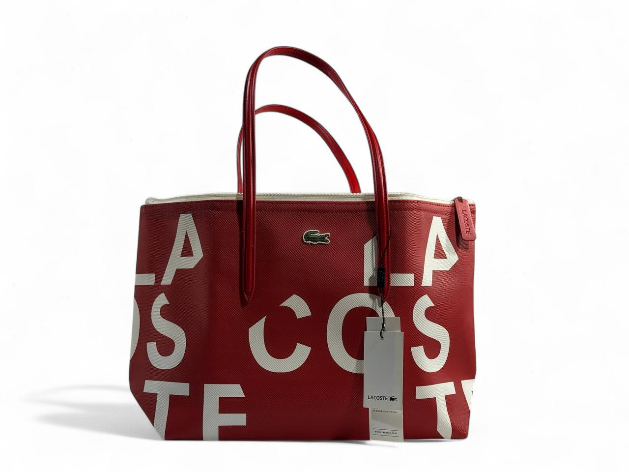 🔥 Lacoste Red Logo Print Tote Bag – Medium | Sporty Chic 🐊👜