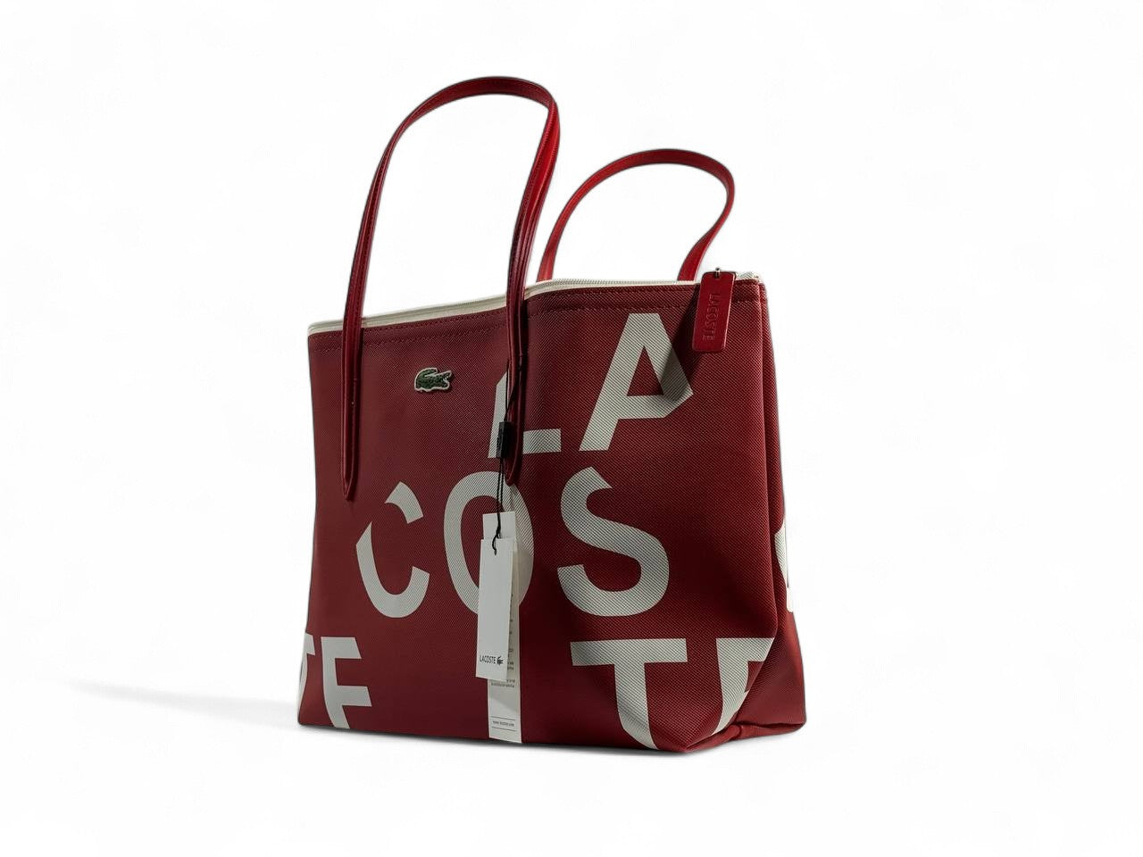 🔥 Lacoste Red Logo Print Tote Bag – Medium | Sporty Chic 🐊👜