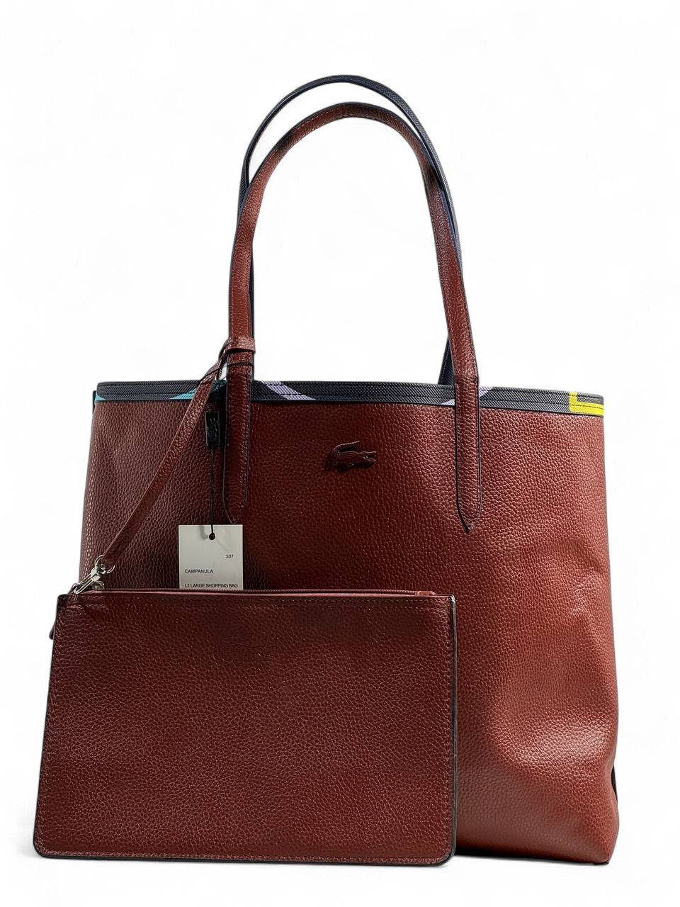 Lacoste Double-Face Reversible Tote Bag 👜✨ | Brown & Geometric Print – Large Size