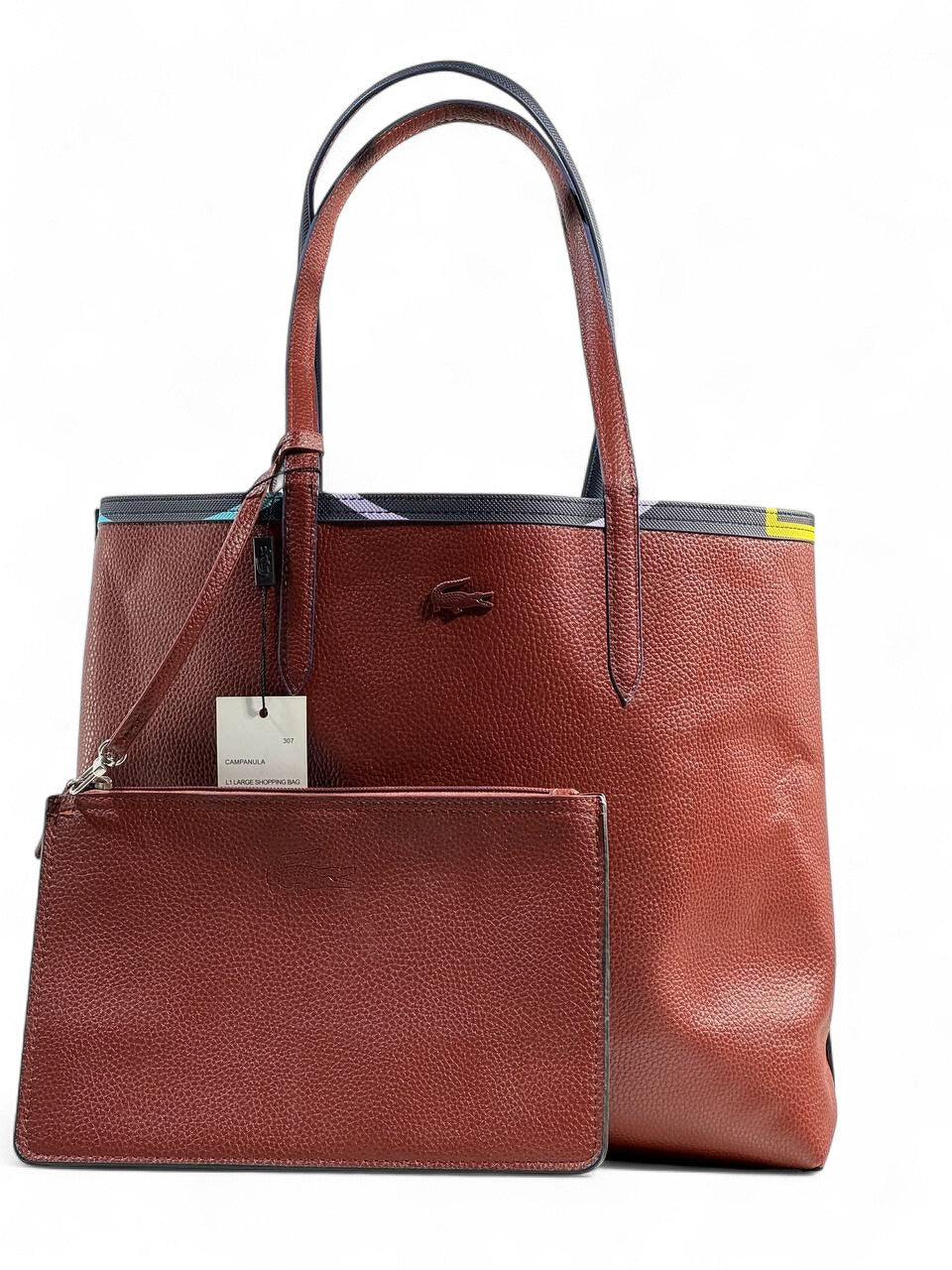 Lacoste Double-Face Reversible Tote Bag 👜✨ | Brown & Geometric Print – Large Size