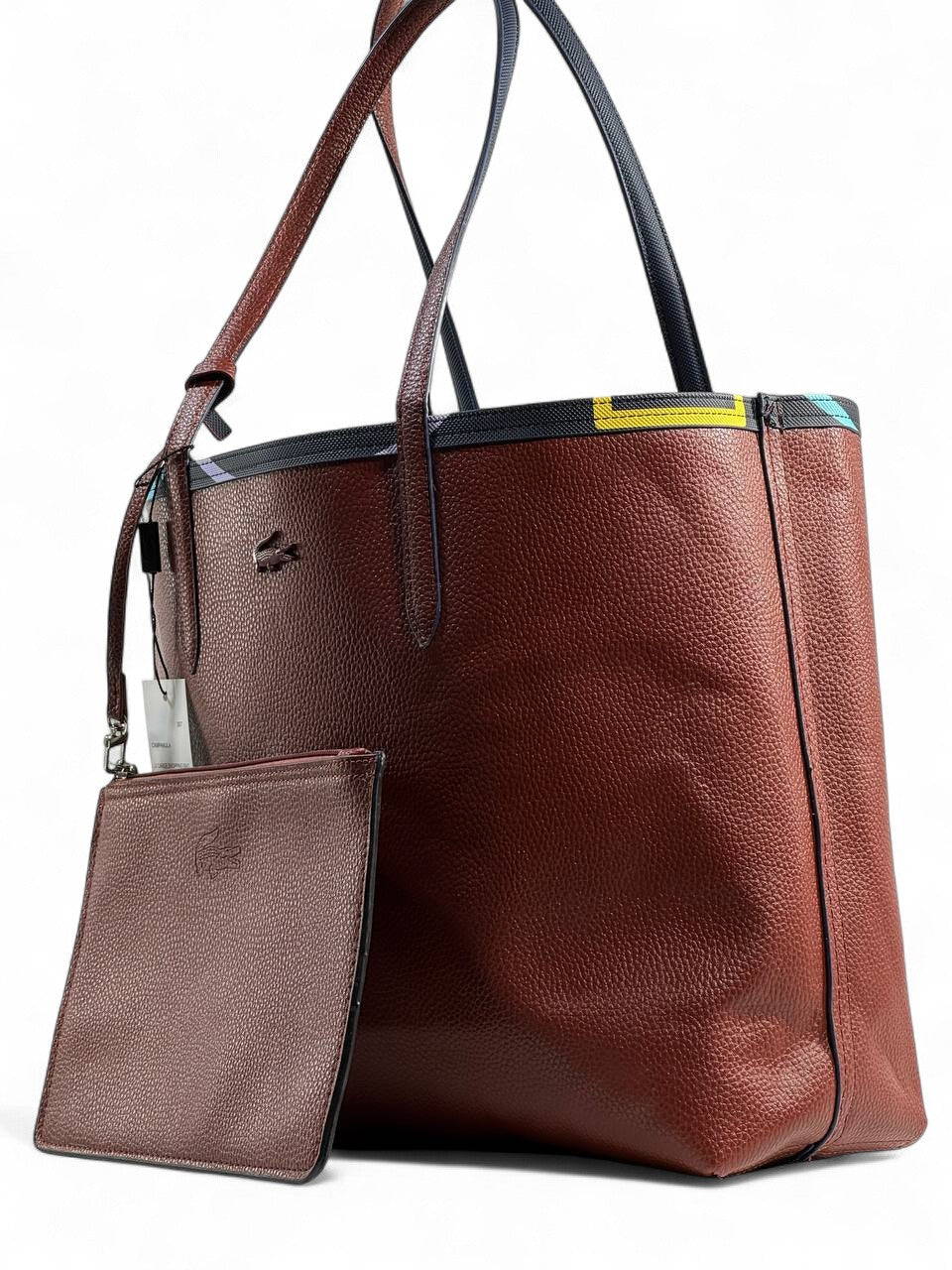 Lacoste Double-Face Reversible Tote Bag 👜✨ | Brown & Geometric Print – Large Size