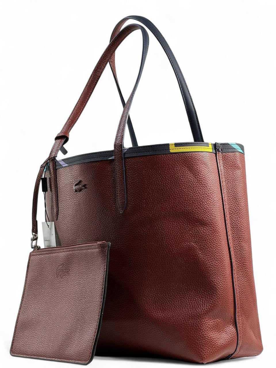 Lacoste Double-Face Reversible Tote Bag 👜✨ | Brown & Geometric Print – Large Size