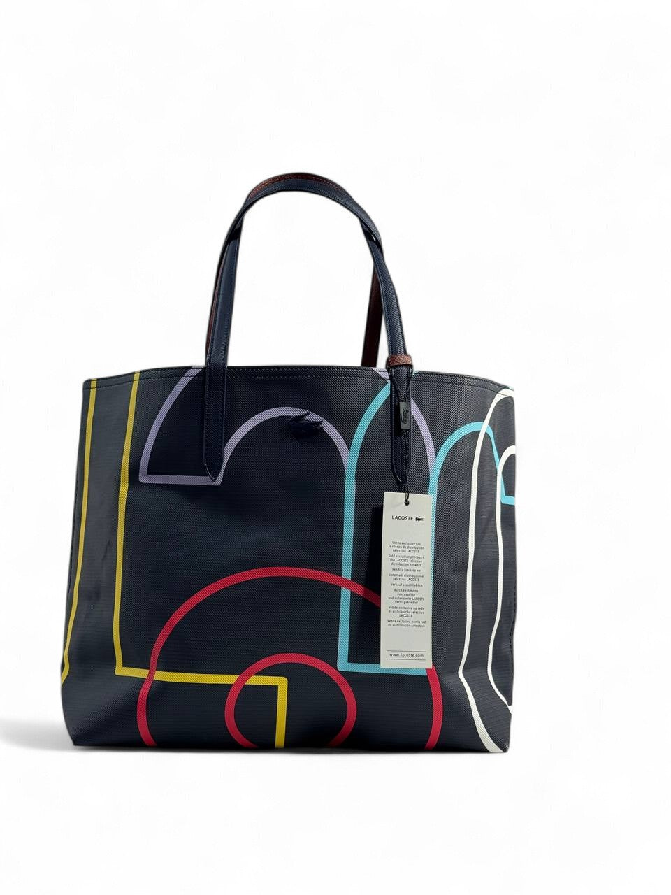 Lacoste Double-Face Reversible Tote Bag 👜✨ | Brown & Geometric Print – Large Size