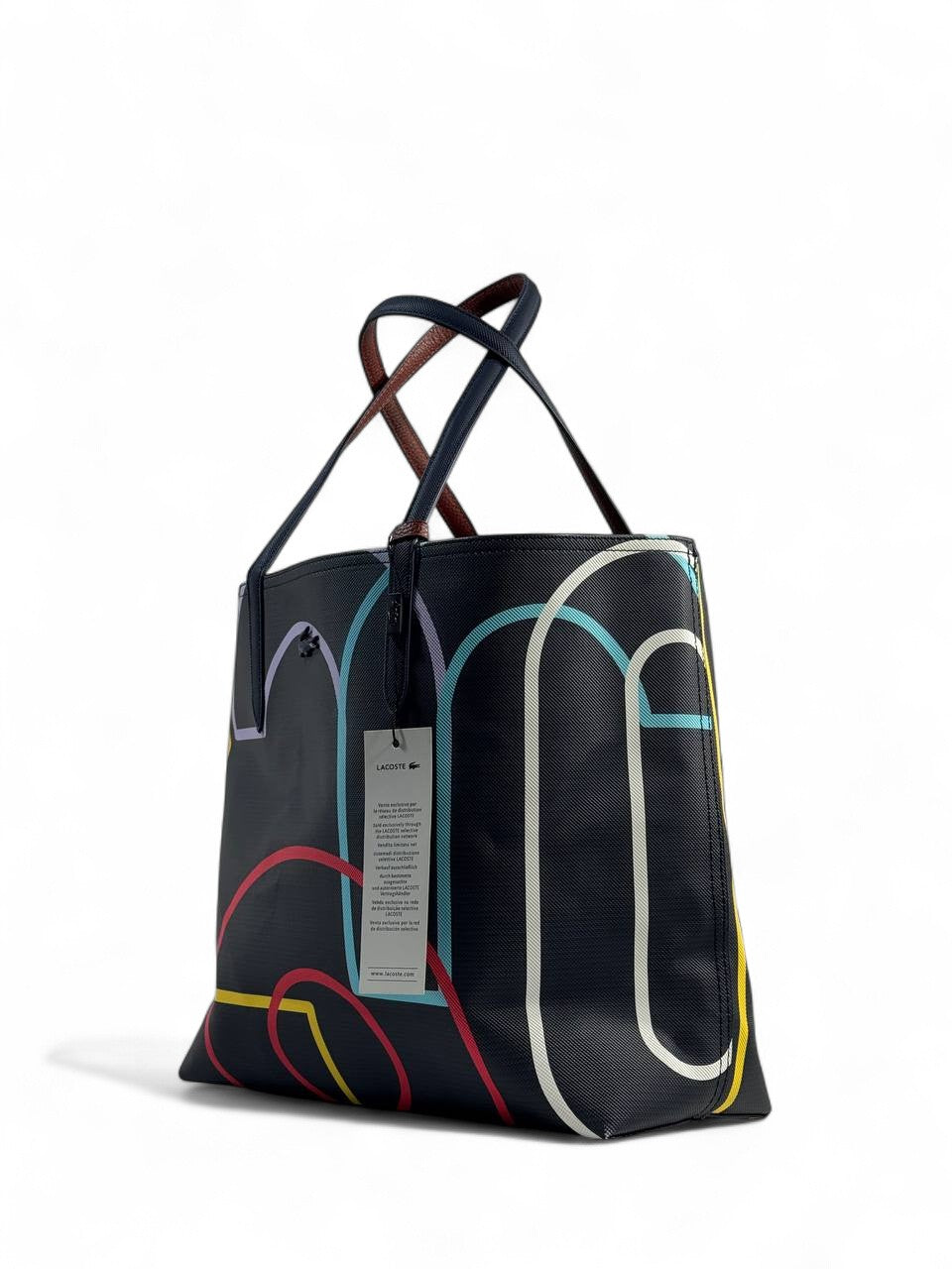 Lacoste Double-Face Reversible Tote Bag 👜✨ | Brown & Geometric Print – Large Size