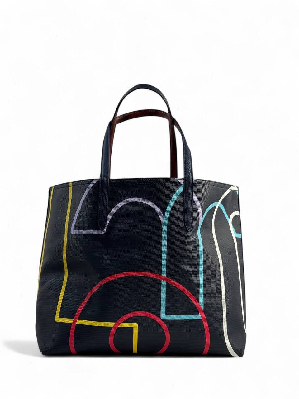 Lacoste Double-Face Reversible Tote Bag 👜✨ | Brown & Geometric Print – Large Size