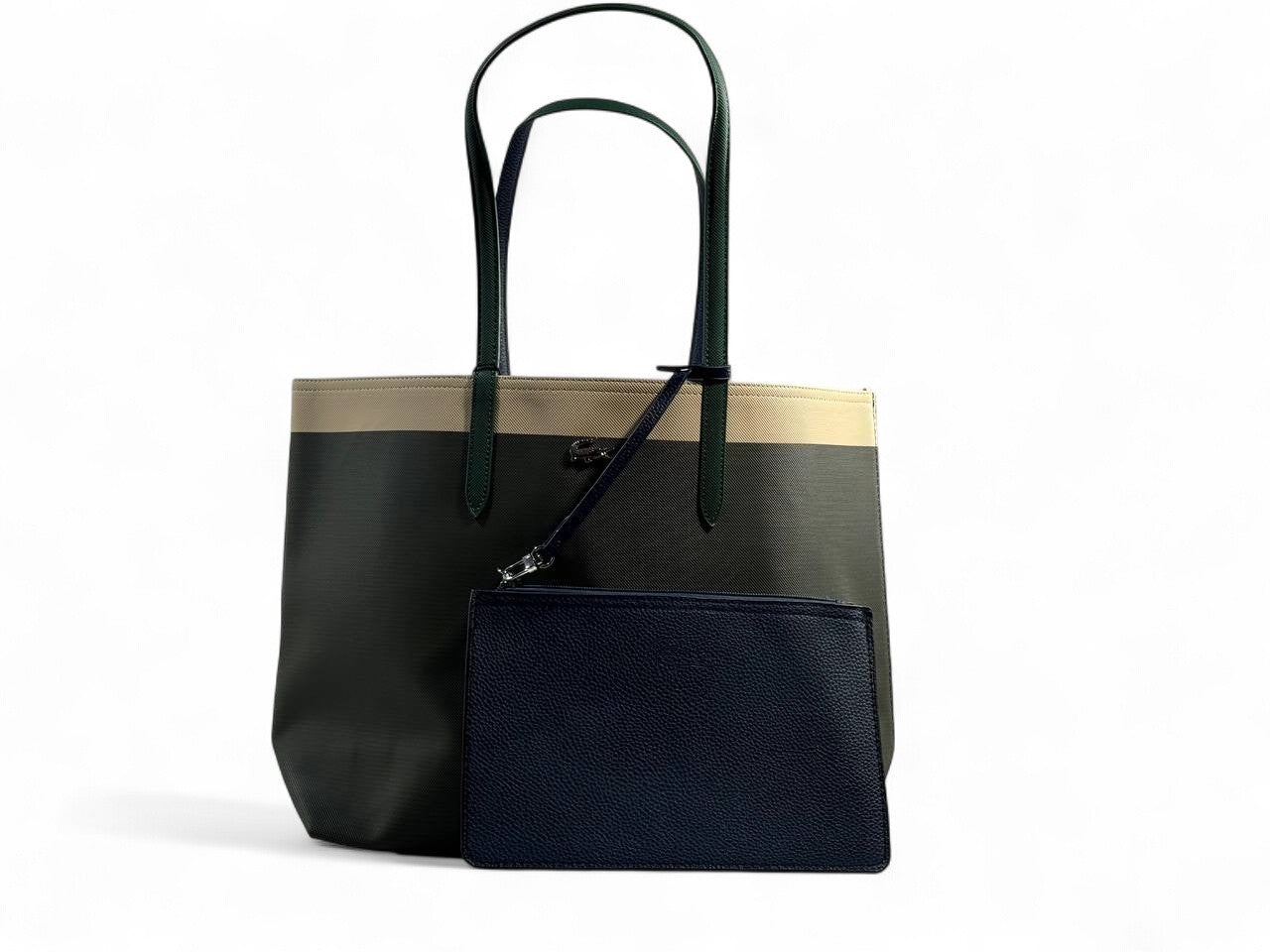 Lacoste Double-Face Tote Bag with Pouch – Green & Navy | Elegant Reversible Design 👜✨