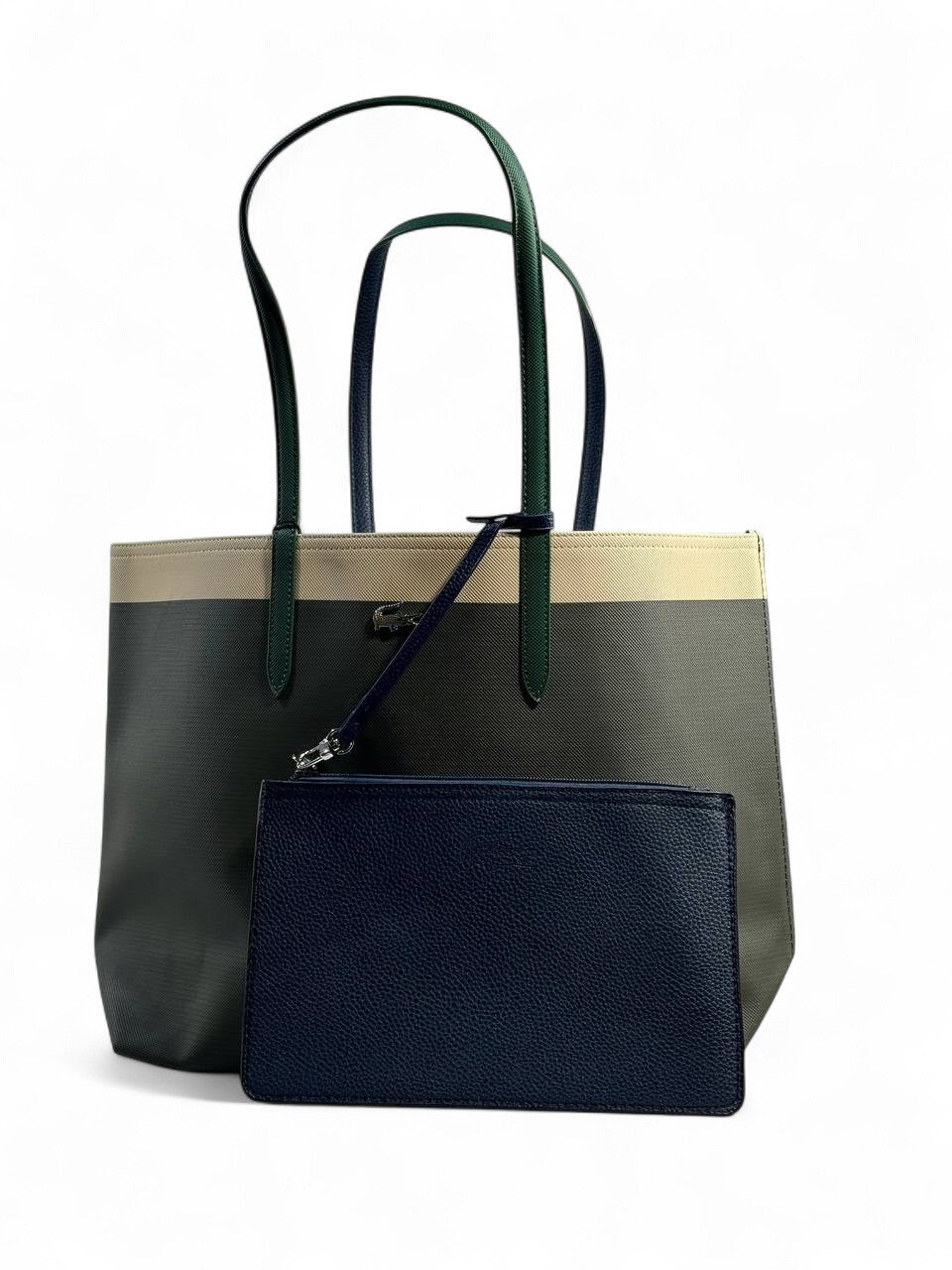 Lacoste Double-Face Tote Bag with Pouch – Green & Navy | Elegant Reversible Design 👜✨