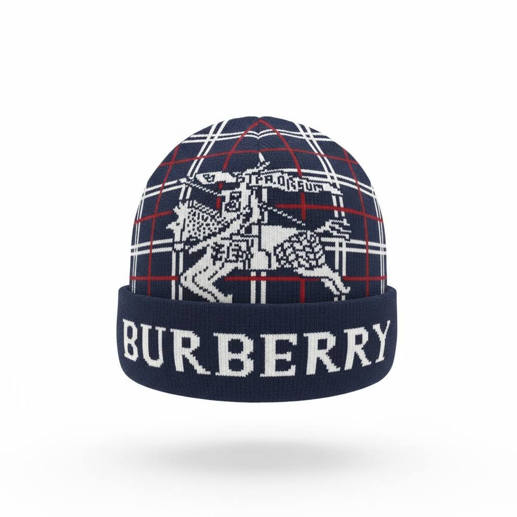 🔵 BURBERRY Knight Check Knit Beanie – British Heritage Winter Luxury ❄️