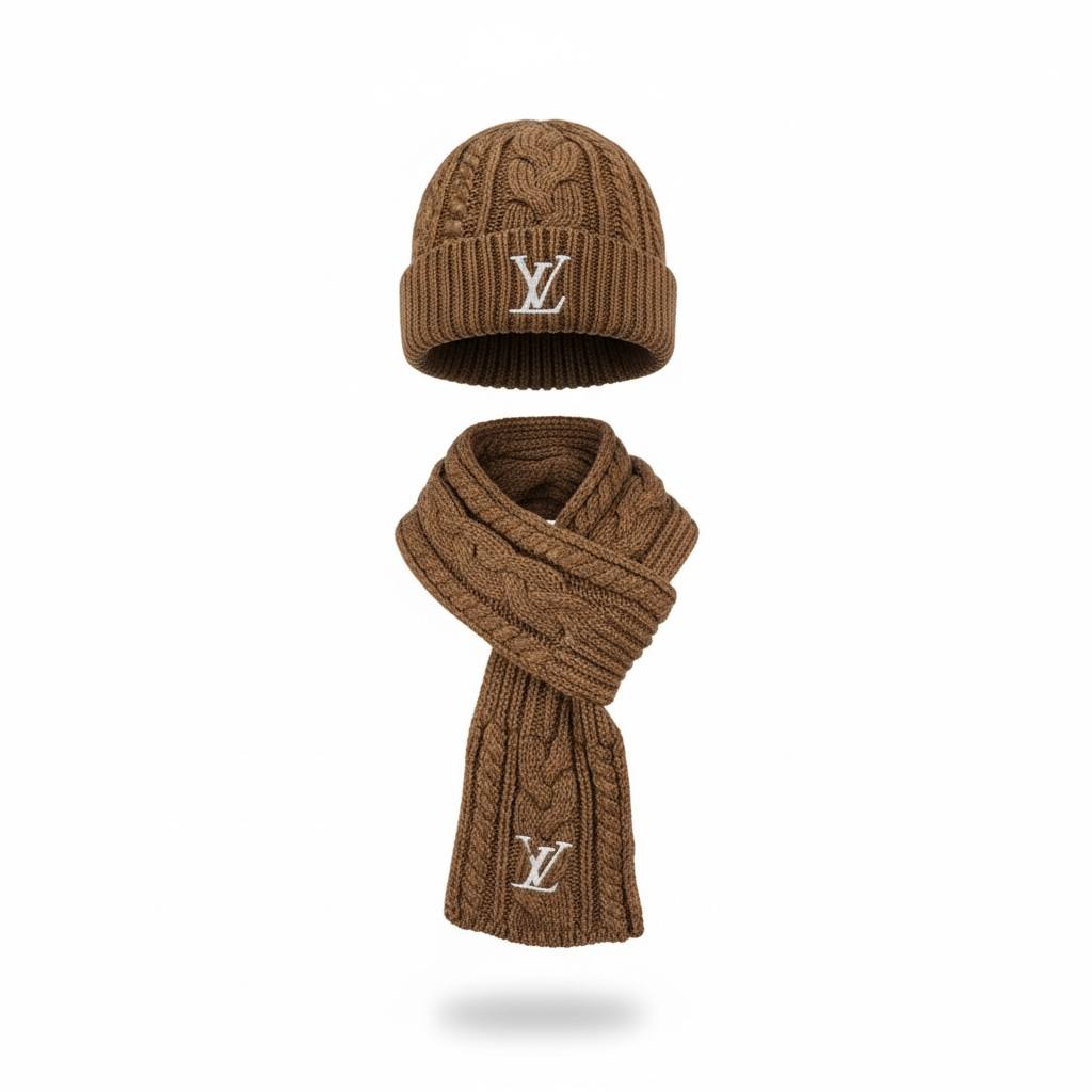 🤎 Louis Vuitton Cable Knit Beanie & Scarf Set – Timeless Winter Luxury ❄️