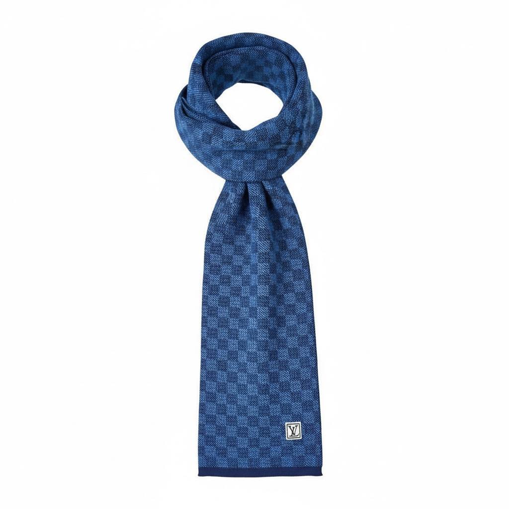 💙 Louis Vuitton Blue Damier Knit Scarf – Modern Luxury Statement ❄️