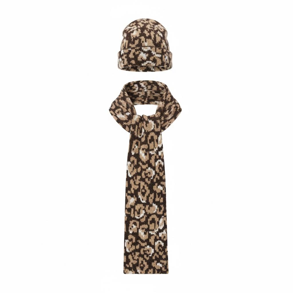 🐆 Bowlow Leopard Knit Beanie & Scarf Set
