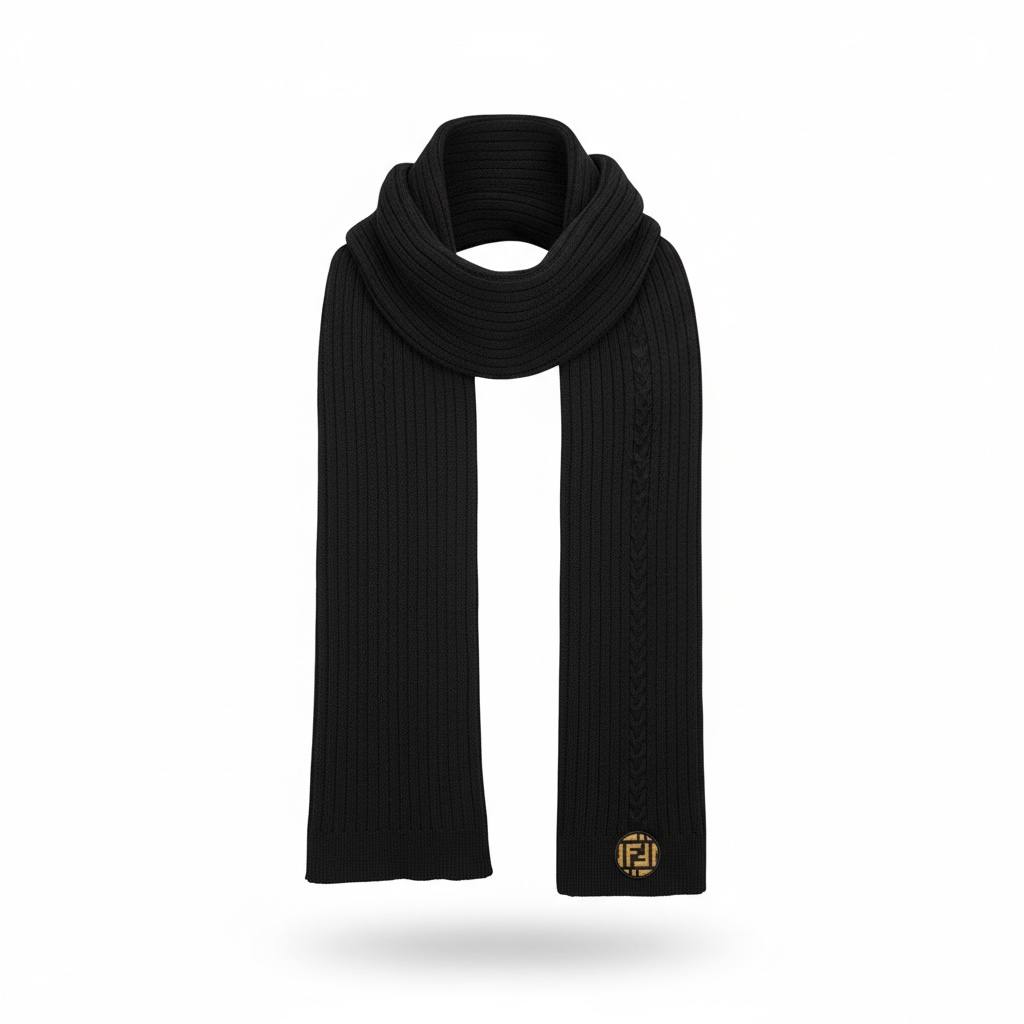 🖤 FENDI Luxury Ribbed Knit Black Scarf