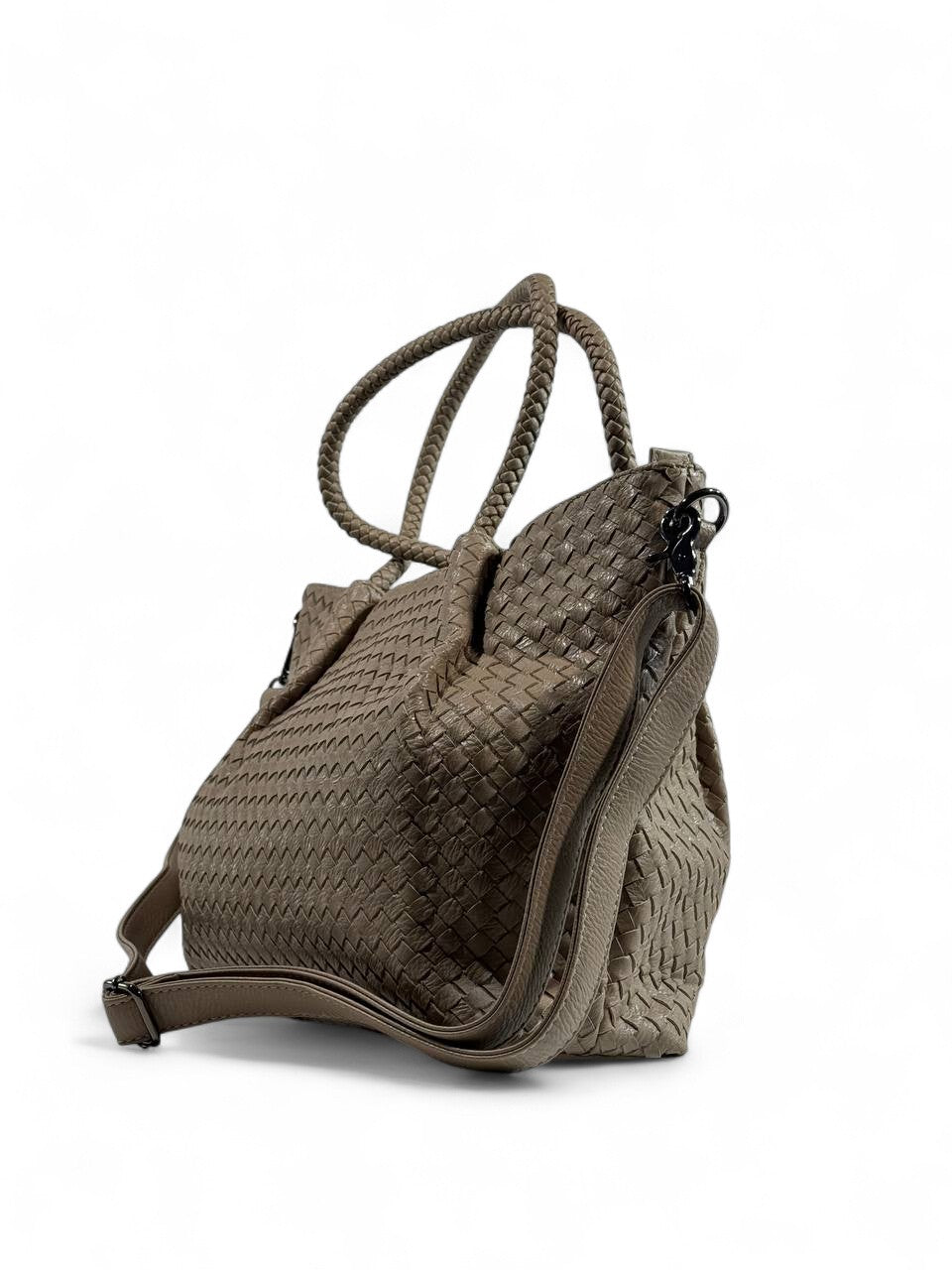 Bottega-Inspired Woven Leather Tote Bag – Taupe Elegance 🧶✨