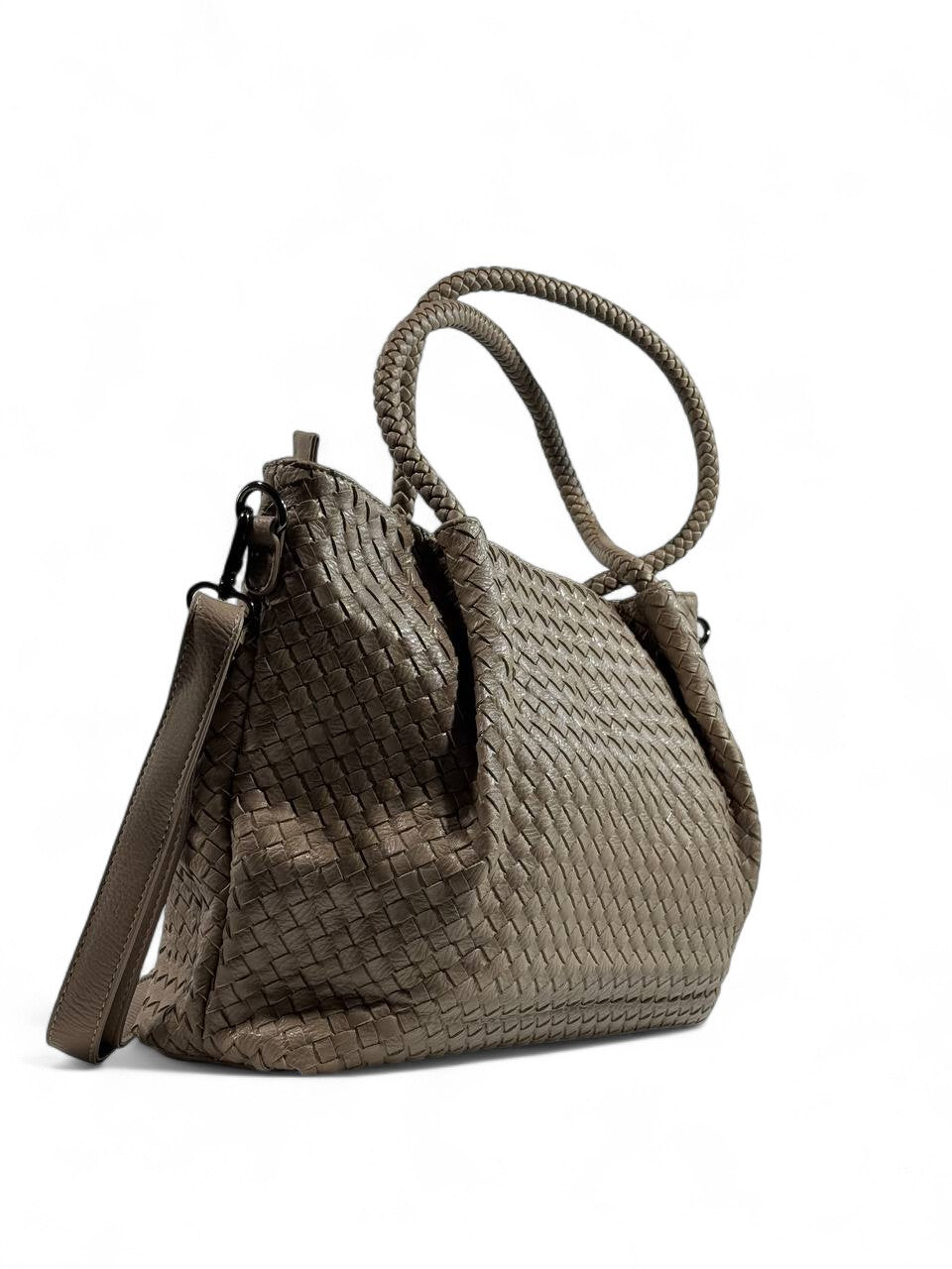 Bottega-Inspired Woven Leather Tote Bag – Taupe Elegance 🧶✨
