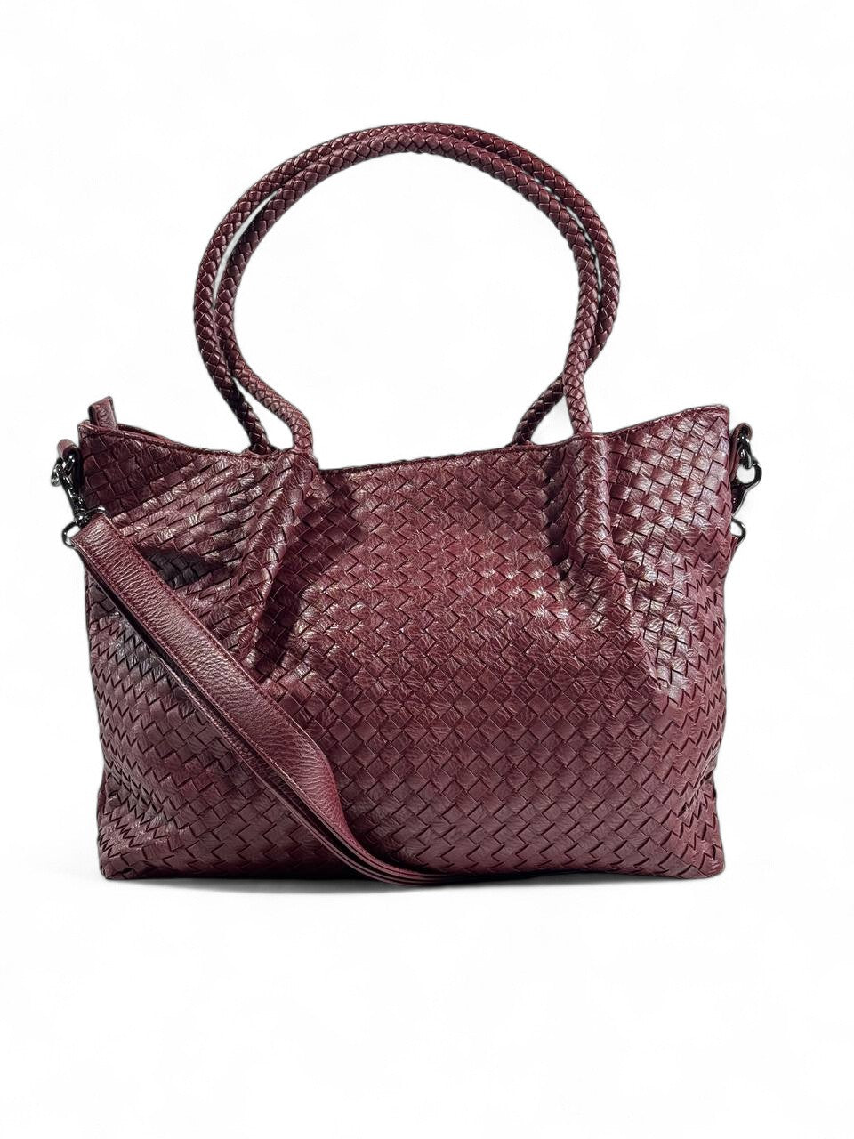 Bottega-Inspired Woven Leather Tote Bag – Rich Burgundy Luxe 🍷✨